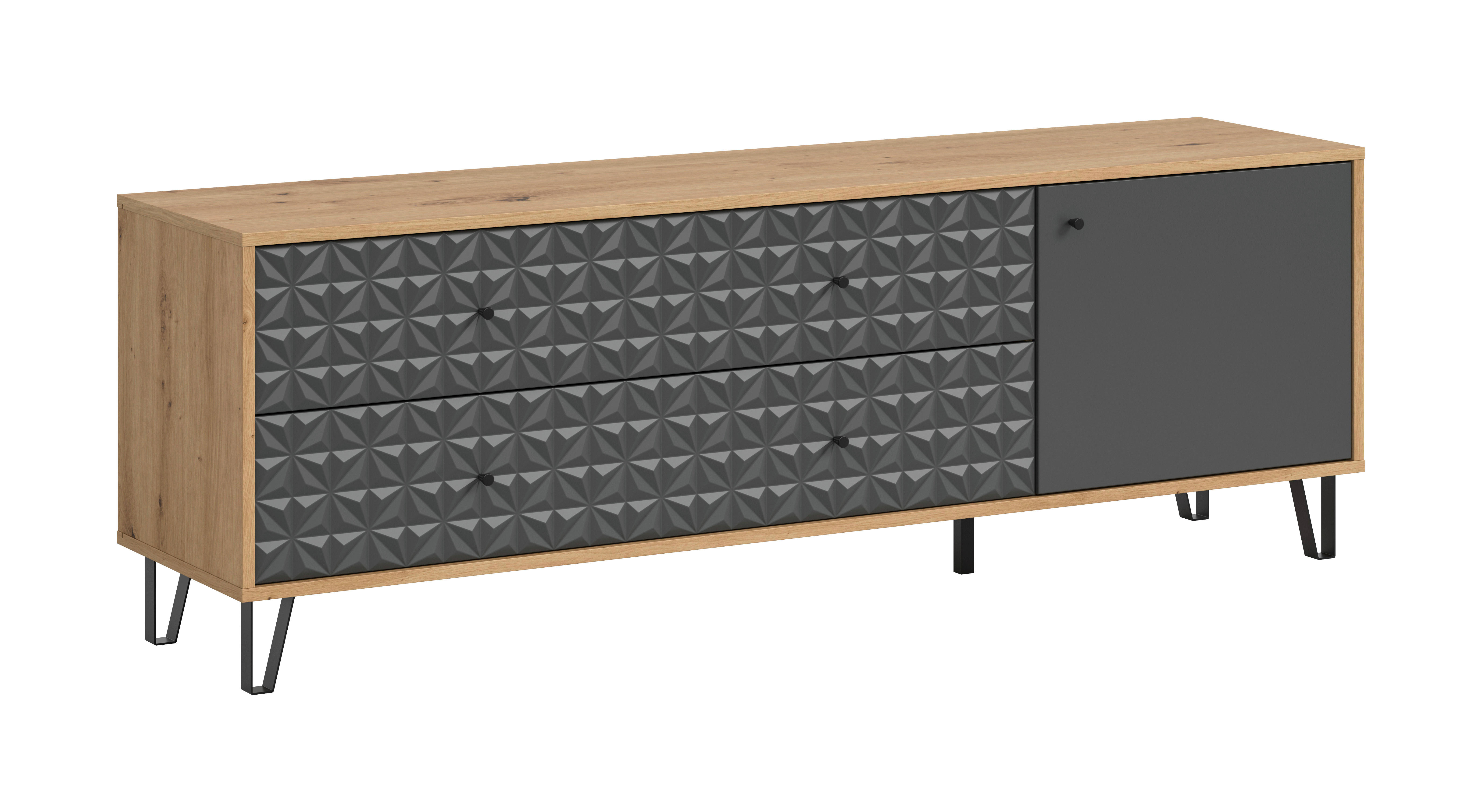 Lowboard PRISMA Artisan Oak Nachbildung anthrazit matt B/H/T: ca. 164x56x40 cm PRISMA - anthrazit (164,00/56,00/40,00cm) - xonox.home