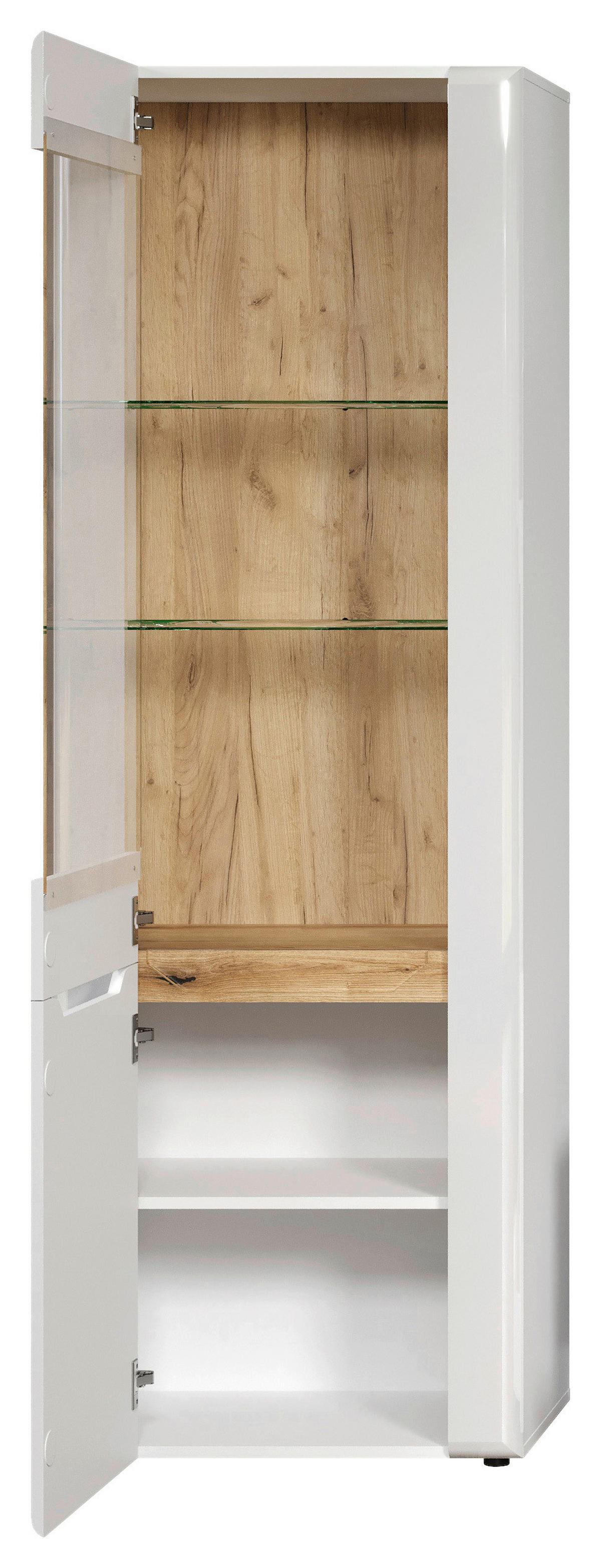 Vitrine Marlon Eiche Evoke Coast Nachbildung weiß Hochglanz B/H/T: ca. 65x192x40 cm Marlon - Eiche/weiß (65,00/192,00/40,00cm)