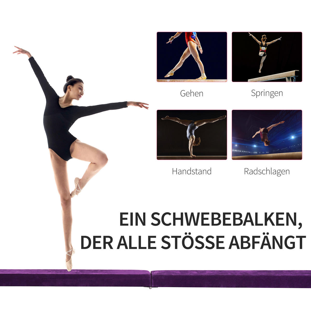 HOMCOM Schwebebalken violett Kiefer B/H/L: ca. 10x6,5x210 cm Schwebebalken - violett (210,00/10,00/6,50cm) - HOMCOM