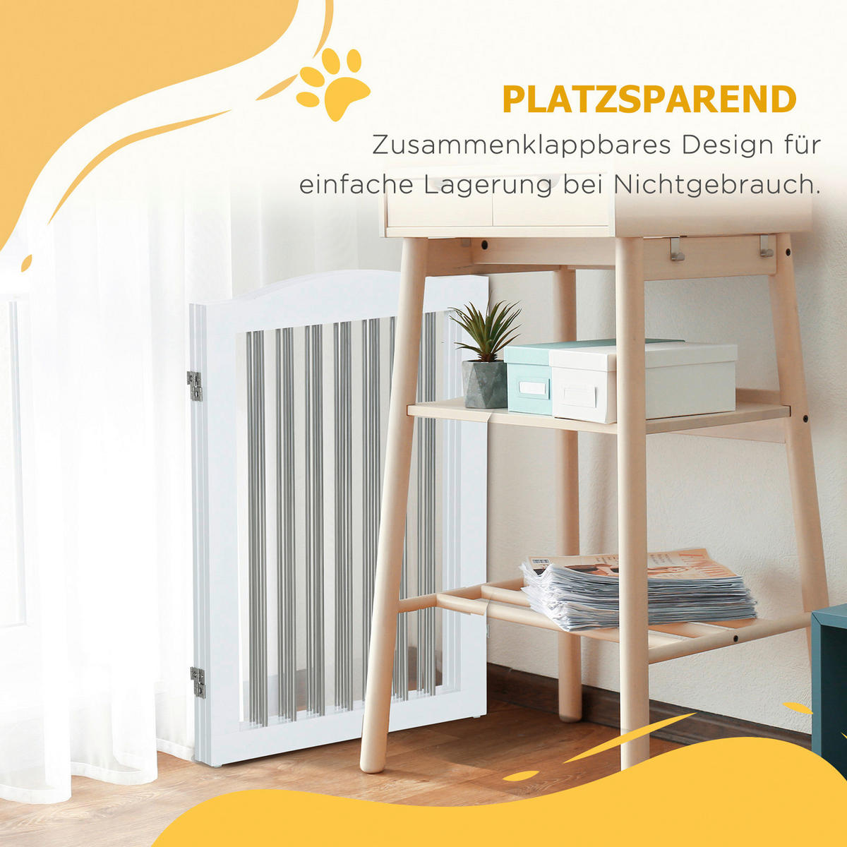 PawHut Hunde-Absperrgitter weiß Stahl B/H/L: ca. 30x80x154 cm Hunde-Absperrgitter - weiß (154,00/30,00/80,00cm) - PawHut