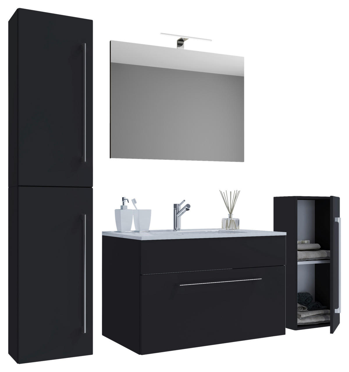 Waschplatz 5tlg-Badinos schwarz B/H/T: ca. 80x50x46 cm 5tlg-Badinos - schwarz (80,00/50,00/46,00cm) - VCM Möbel