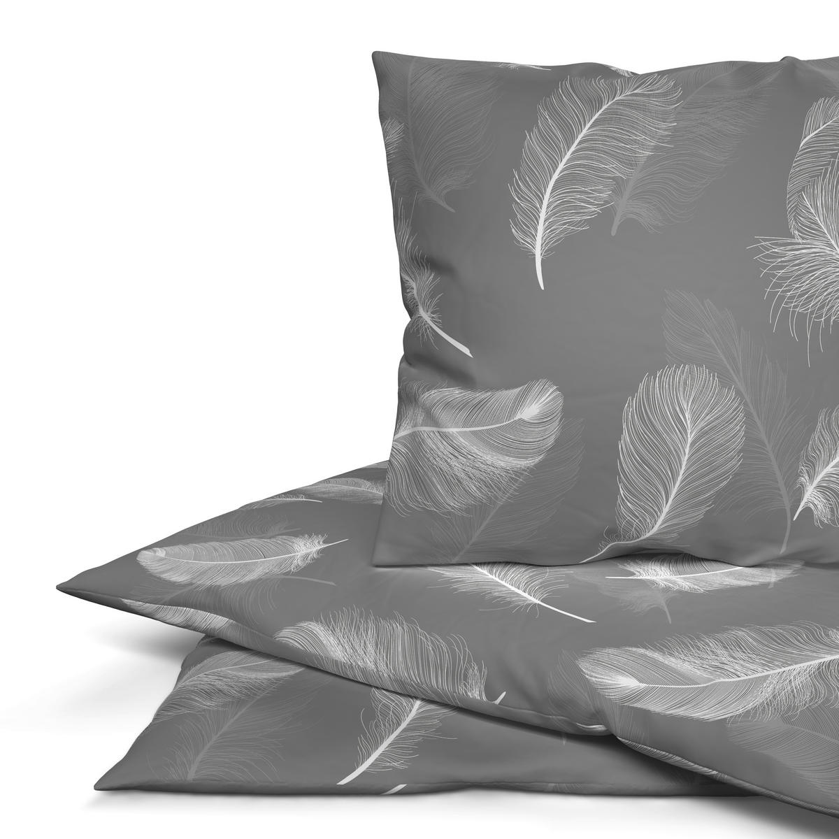 Baumwoll Bettwäsche Renforce Bettwäsche_Renforce Downy 135x200 - weiß/grau (135,00/200,00cm) - beau rêve