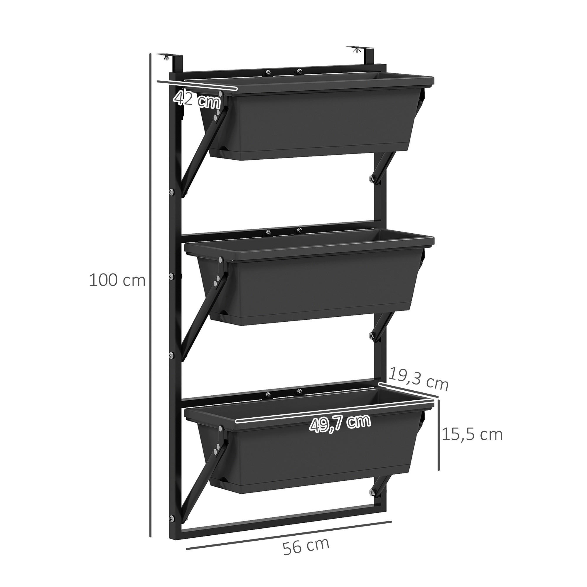 Outsunny Pflanzentopf Set dunkelgrau Kunststoff B/H/L: ca. 42x100x56 cm Pflanzentopf Set - dunkelgrau (56,00/42,00/100,00cm) - Outsunny