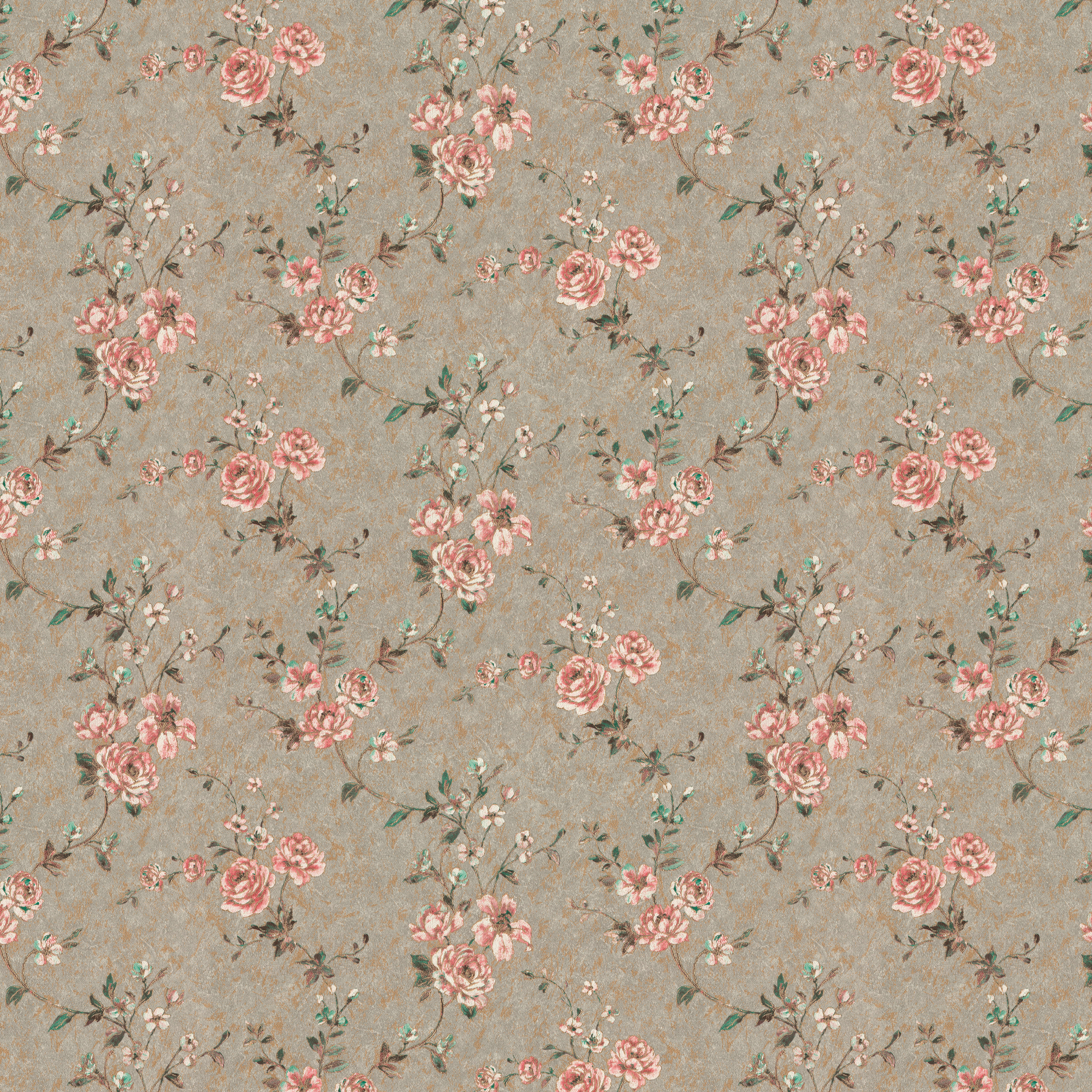 Rasch Vliestapete Blumen grau rosa gold B/L: ca. 53x1005 cm Vliestapete_509052 - gold/rosa (53,00/1005,00cm) - Rasch