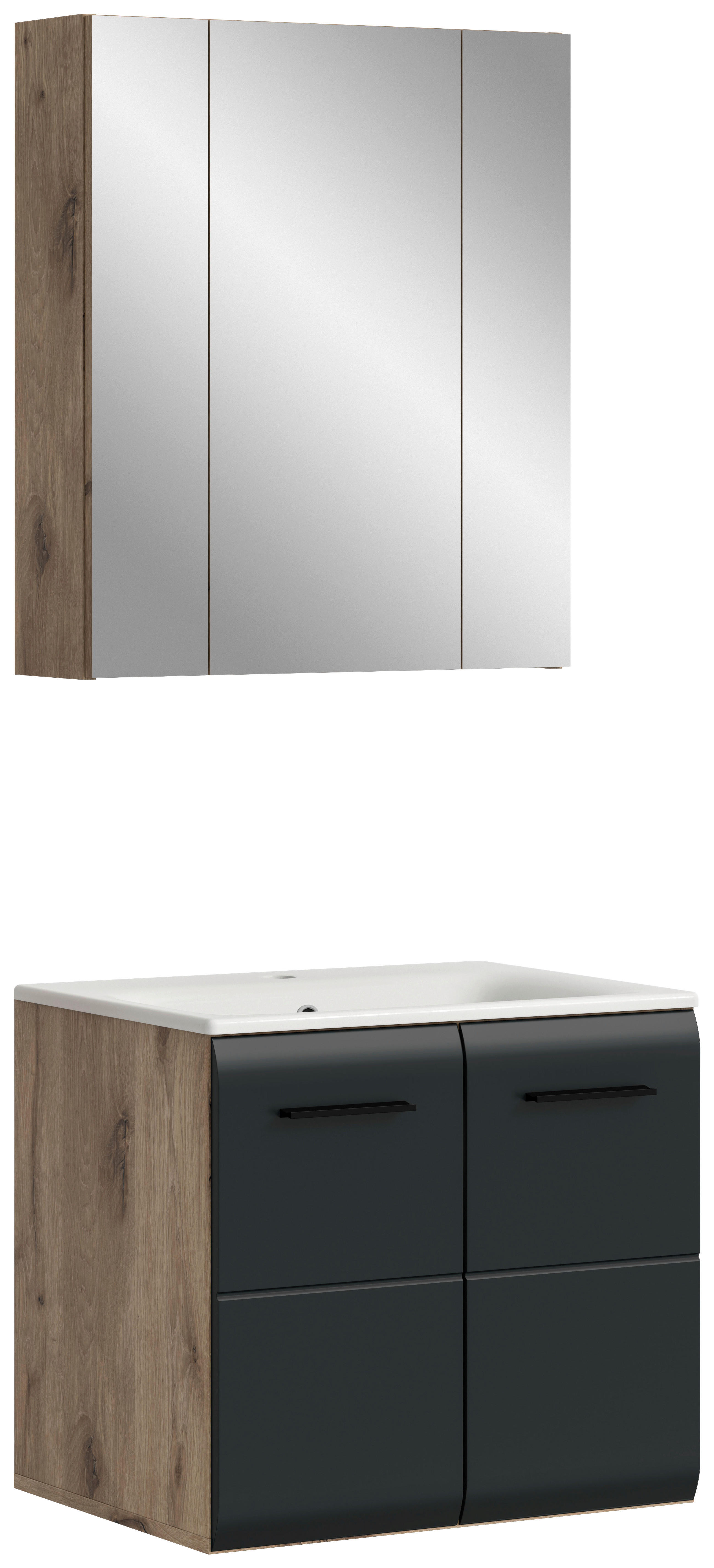 Badezimmer-Set Ice Nox Oak Nachbildung schwarz matt B/H/T: ca. 60x185x46 cm Ice - schwarz (60,00/185,00/46,00cm) - xonox.home