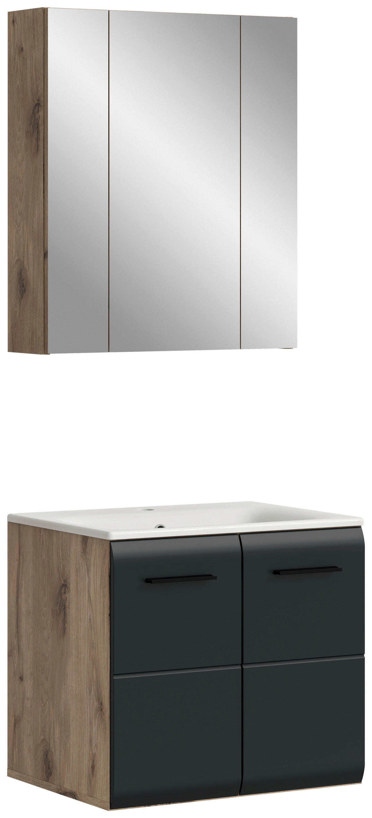 Badezimmer-Set Ice Nox Oak Nachbildung schwarz matt B/H/T: ca. 60x185x46 cm Ice - schwarz (60,00/185,00/46,00cm) - xonox.home