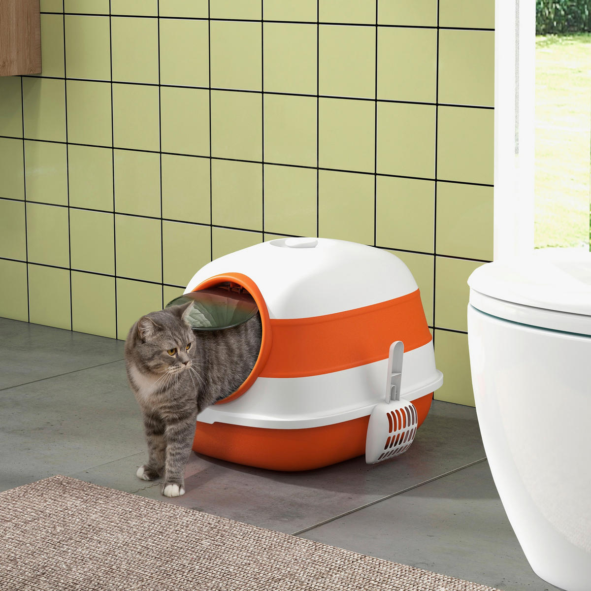 PawHut Katzentoilette weiß Kunststoff B/H/L: ca. 41x38x52 cm Katzentoilette - orange/weiß (52,00/41,00/38,00cm) - PawHut