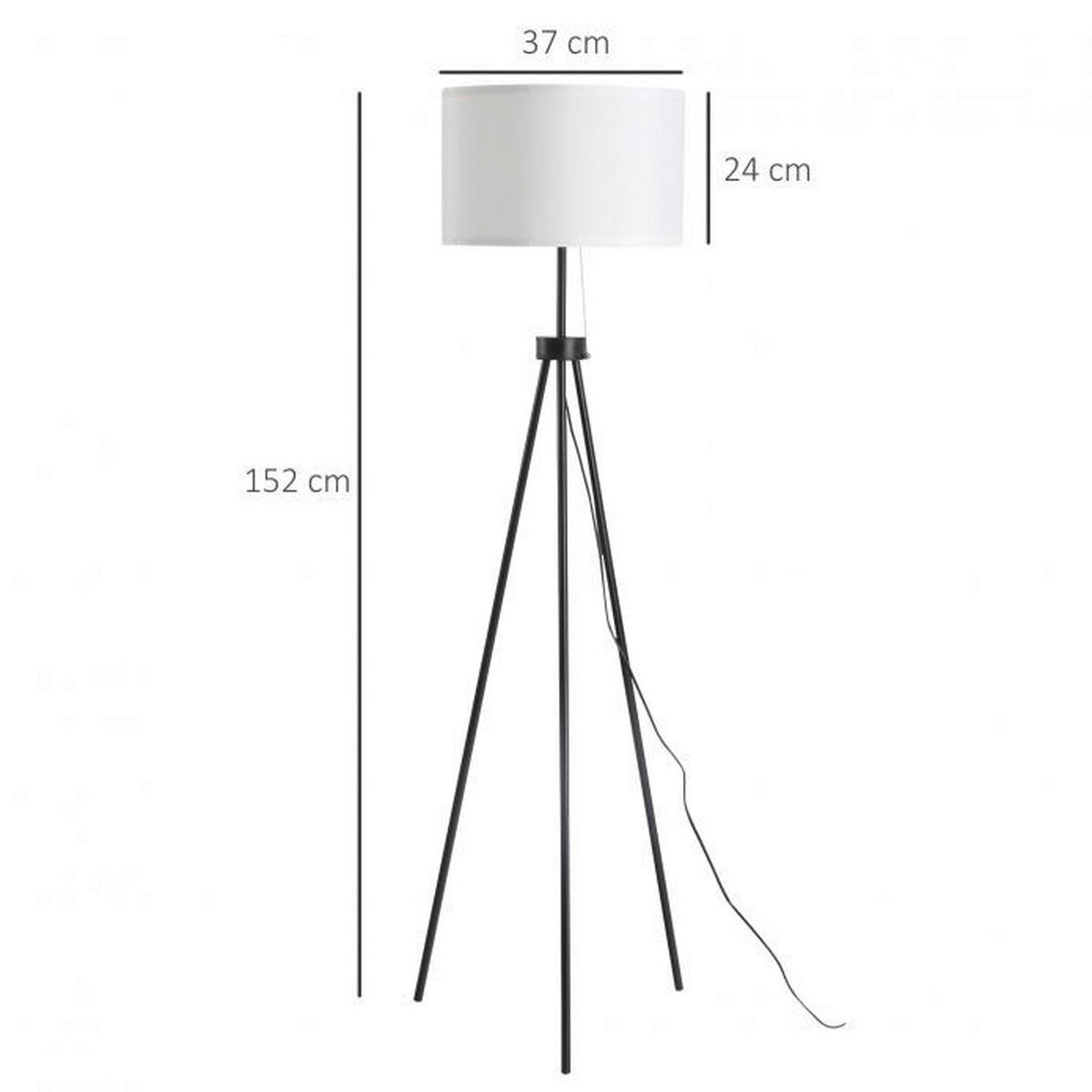 HOMCOM Stehleuchte B31-187V90 schwarz weiß Metall Polyester-Mischgewebe Stoff B/H/L: ca. 37x152x37 cm E27 1 Brennstellen Stehleuchte B31-187V90 - weiß/schwarz (37,00/37,00/152,00cm) - HOMCOM