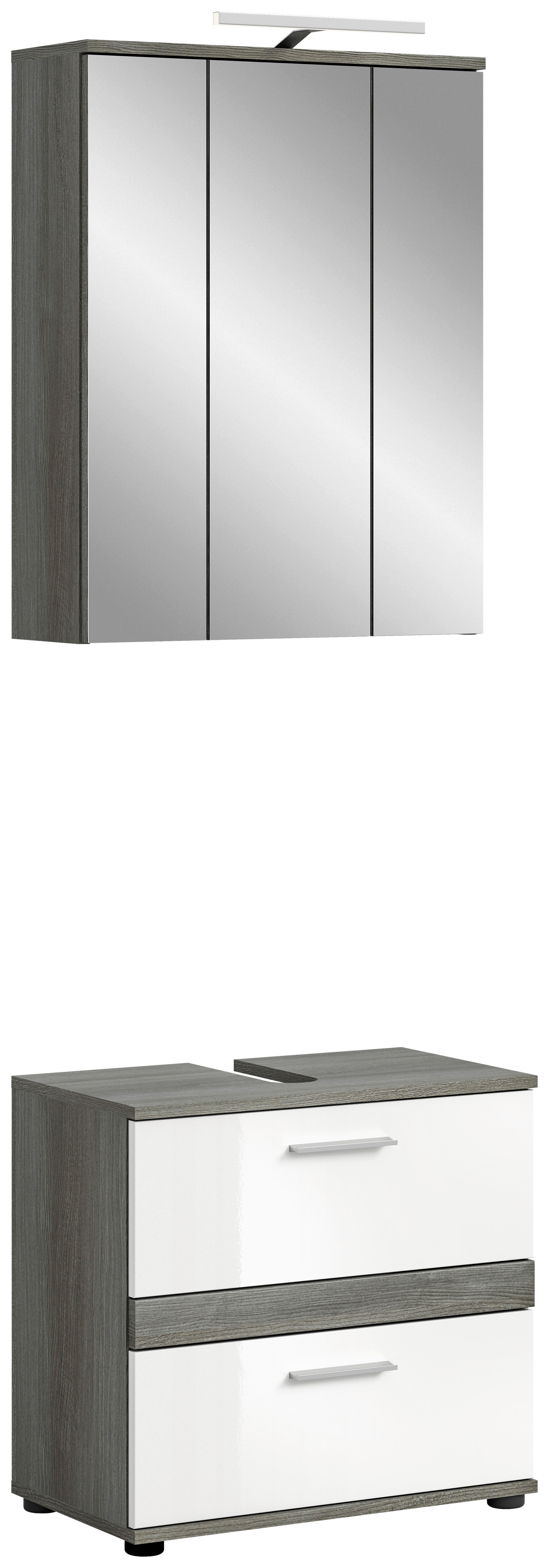 Badezimmer-Set BLAKE Rauchsilber Nachbildung weiß Hochglanz B/H/T: ca. 60x191x34 cm BLAKE - weiß (60,00/191,00/34,00cm) - xonox.home