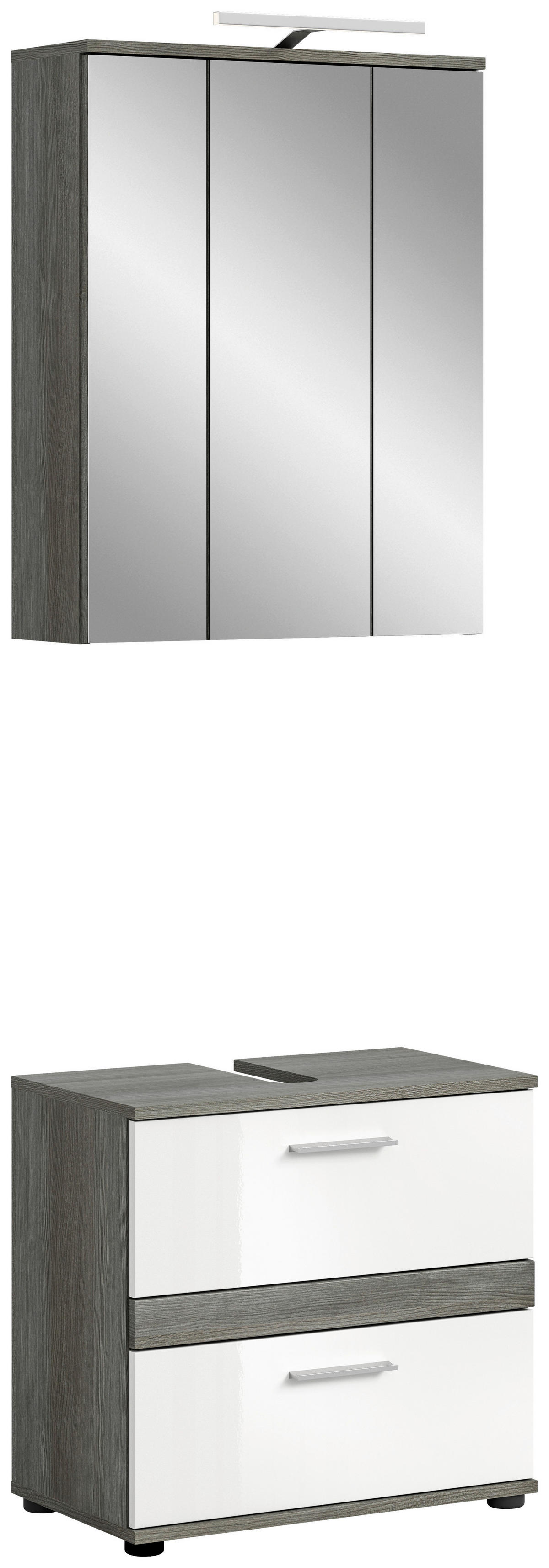 Badezimmer-Set BLAKE Rauchsilber Nachbildung weiß Hochglanz B/H/T: ca. 60x191x34 cm BLAKE - weiß (60,00/191,00/34,00cm) - xonox.home