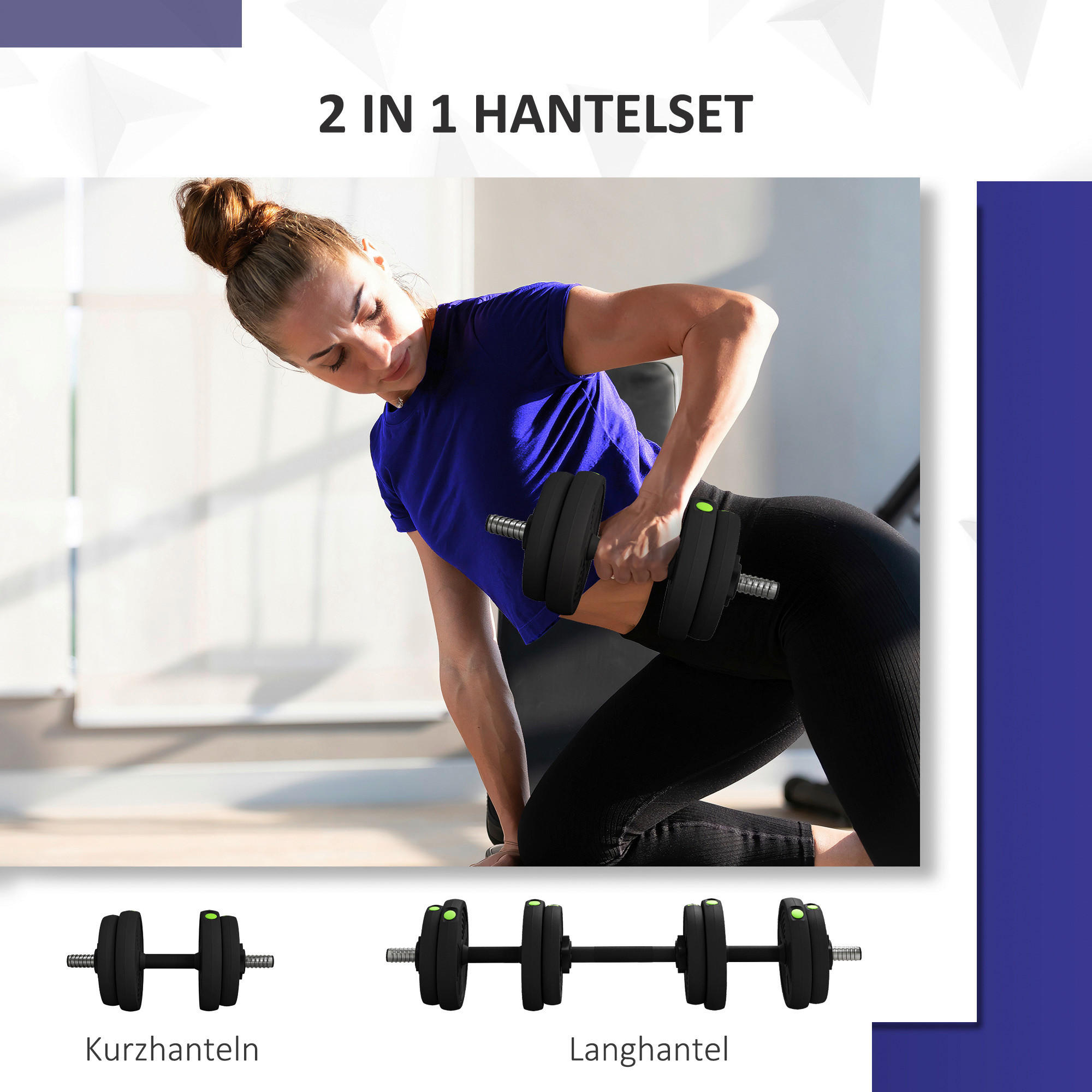 SPORTNOW Hantel & Kurzhanteln Set schwarz Kunststoff B/H/L: ca. 20x20x95 cm Hantel & Kurzhanteln Set - schwarz/grün (95,00/20,00/20,00cm) - SPORTNOW