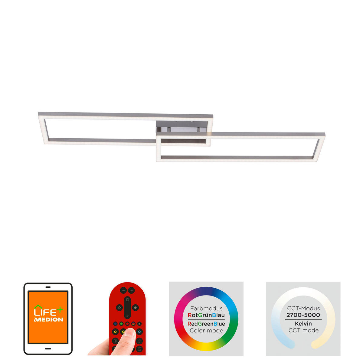 Just Light Smarte Deckenleuchte 16430-55 stahlfarbig weiß Metall Kunststoff B/H/L: ca. 26x8,5x110 cm LED-Deckenleuchte_Maxi - weiß/stahlfarbig (110,00/26,00/8,50cm) - Just Light