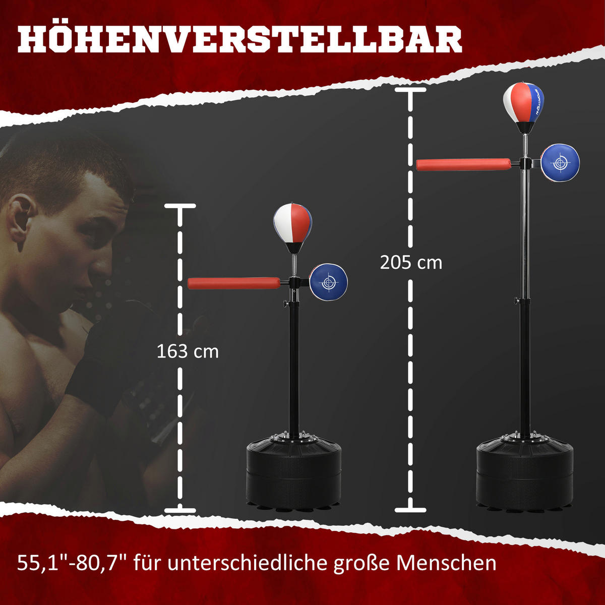 SPORTNOW Fitness-Zubehör schwarz Kunststoff B/H/L: ca. 48x80,5x205 cm Boxständer - blau/rot (205,00/48,00/80,50cm) - SPORTNOW