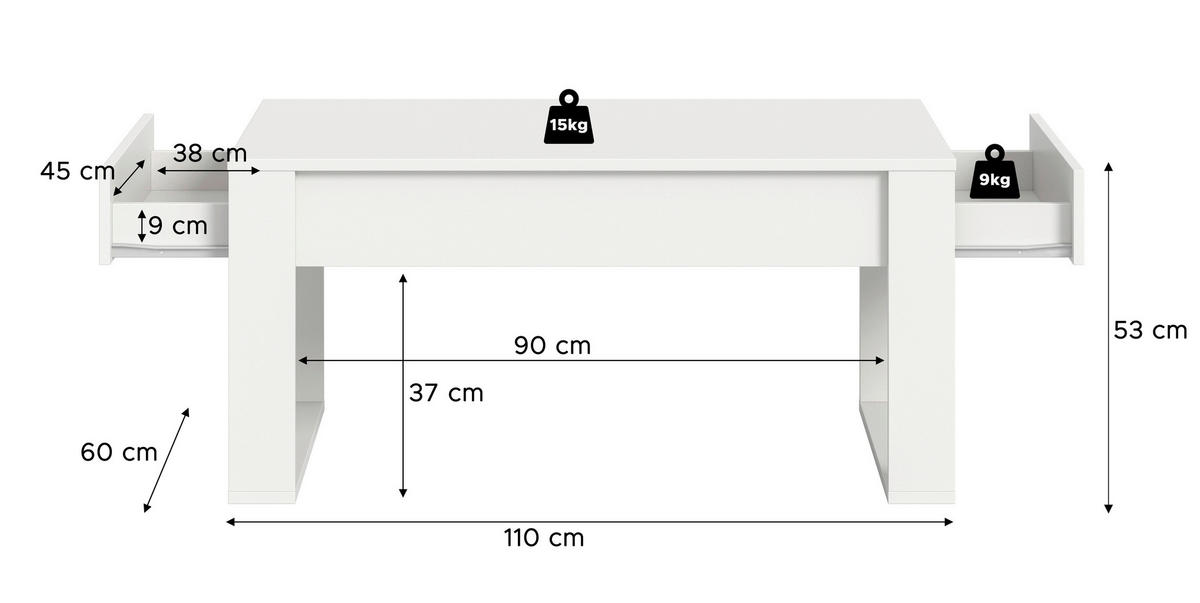 Couchtisch Malmö weiß B/H/T: ca. 110x52x60 cm Malmö - weiß (110,00/52,00/60,00cm) - xonox.home