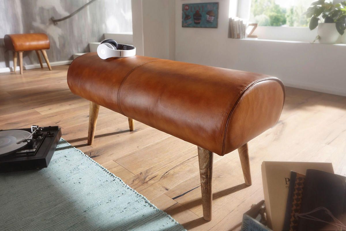 Wohnling Sitzbank natur braun Echtholz Leder Sitzbank - braun/natur - Wohnling