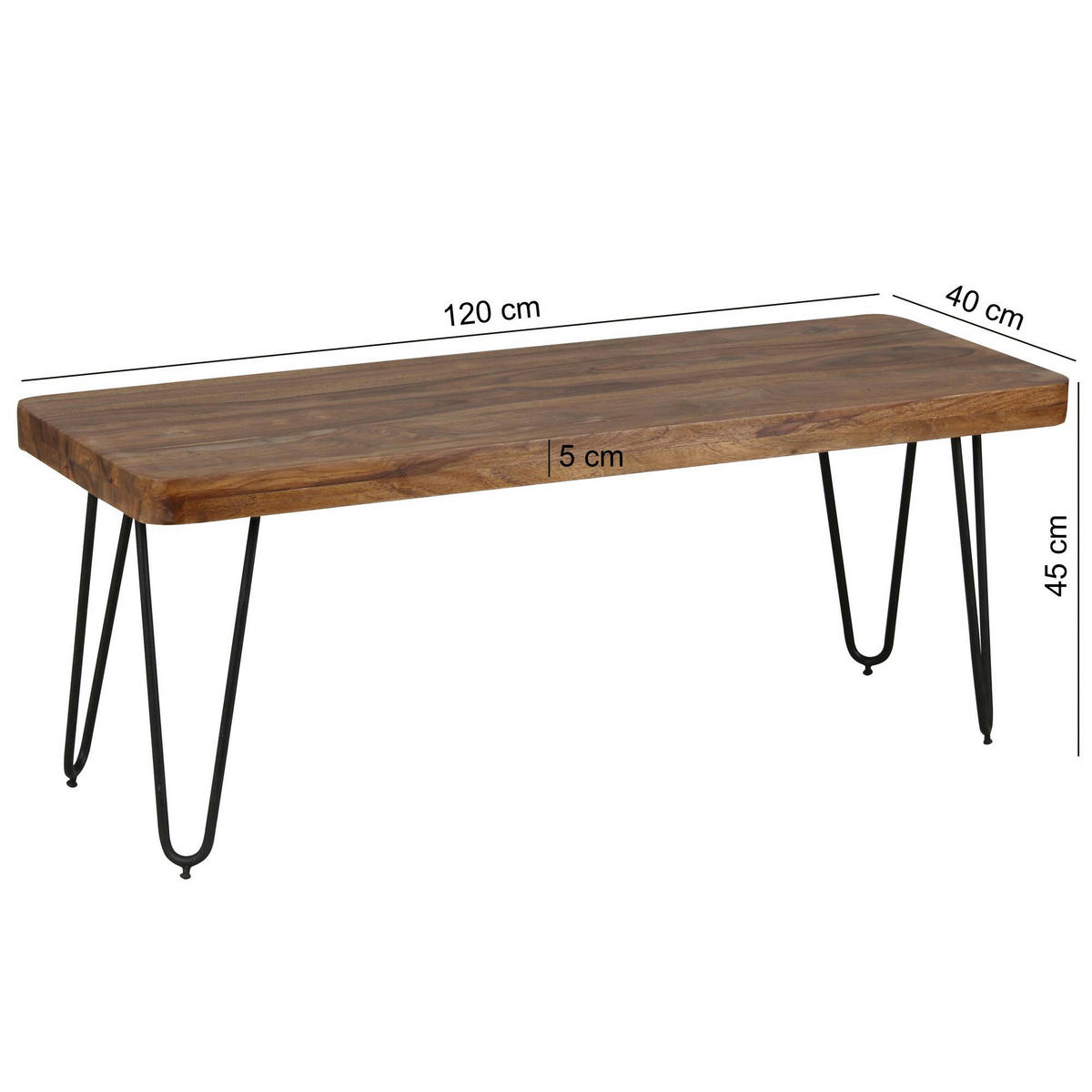 Wohnling Sitzbank natur schwarz Echtholz Metall B/H/T: ca. 120x45x40 cm Sitzbank - natur/schwarz (120,00/45,00/40,00cm) - Wohnling