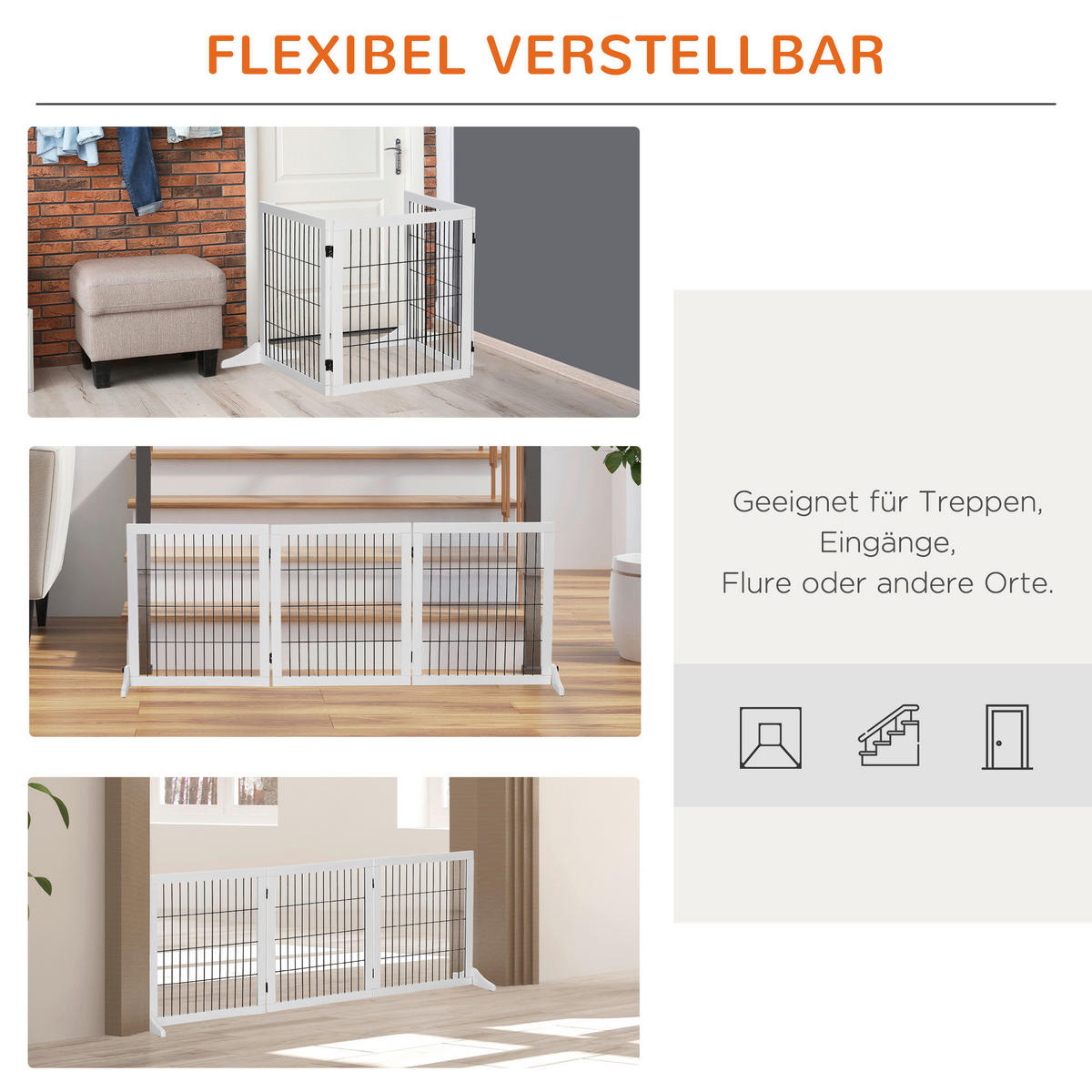 PawHut Hunde-Zubehör weiß Polypropylen B/H/L: ca. 36x185x71 cm Hundegitter - weiß (71,00/36,00/185,00cm) - PawHut