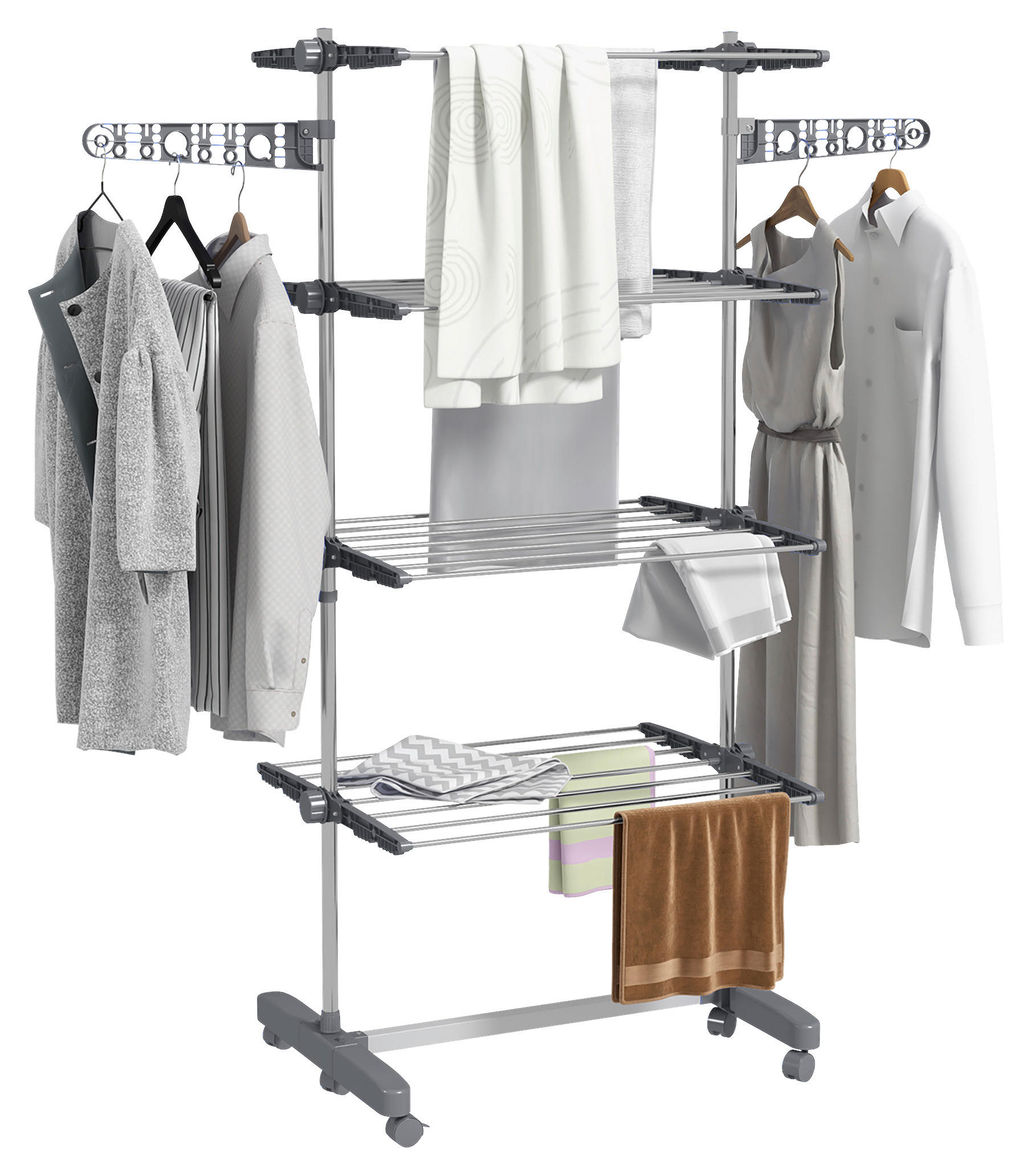 HOMCOM Wäscheständer grau Edelstahl B/H/L: ca. 55x142x172 cm Trockenständer - grau (172,00/55,00/142,00cm) - HOMCOM