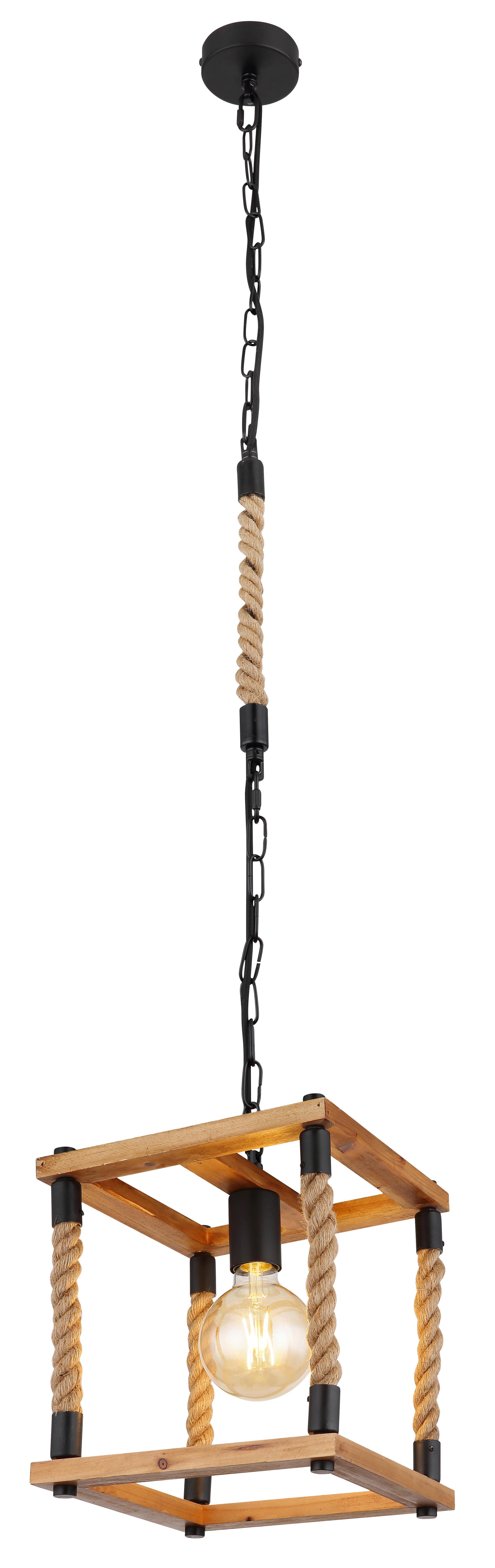GLOBO Pendelleuchte schwarz braun Hanfseil Metall B/H/T: ca. 25x120x25 cm E27 1 Brennstellen VERNON - braun/schwarz (25,00/120,00/25,00cm) - GLOBO