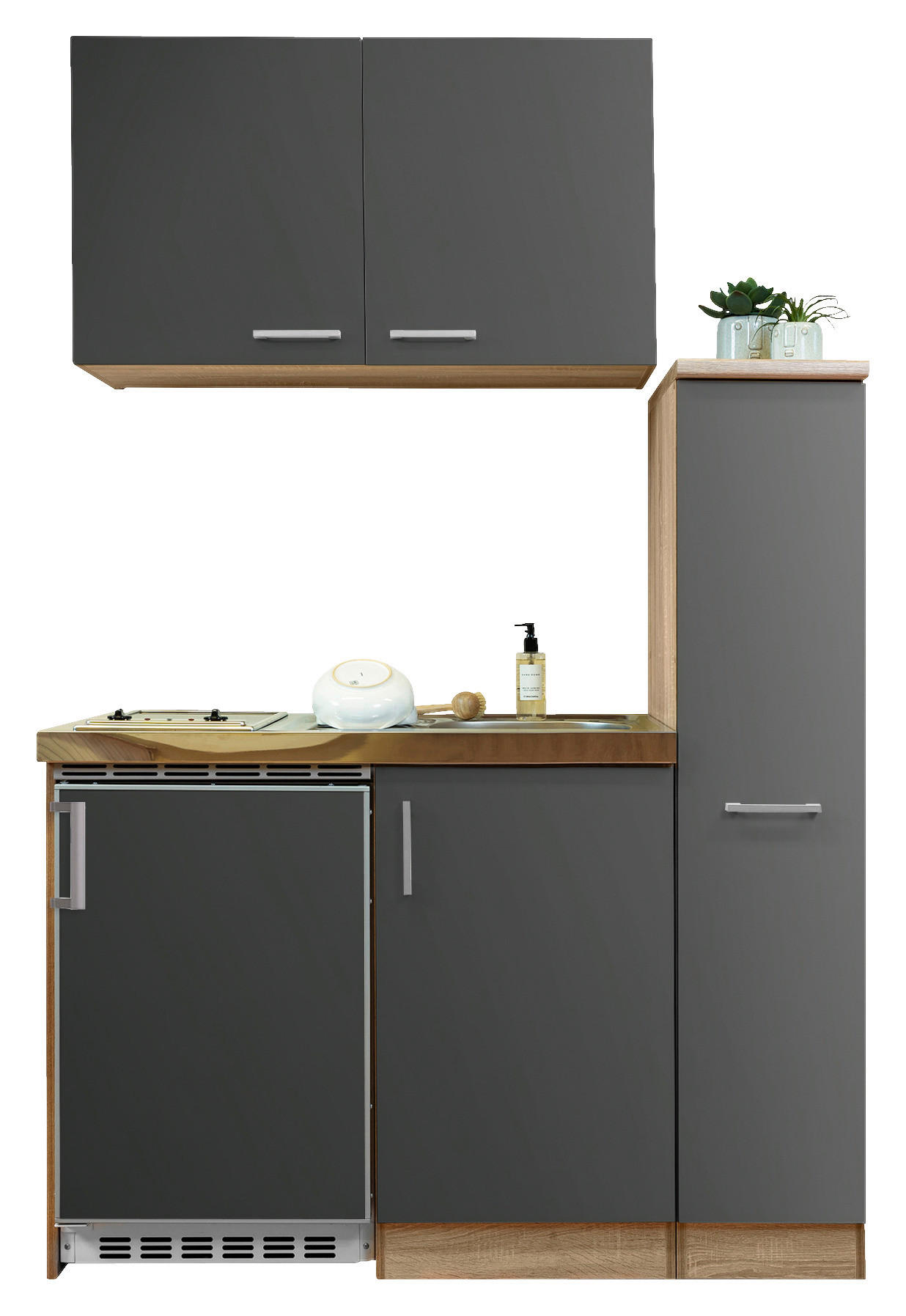 Respekta Miniküche 130 grau matt B/H/T: ca. 130x200x60 cm 130 - Eiche/grau (130,00/200,00/60,00cm) - Respekta
