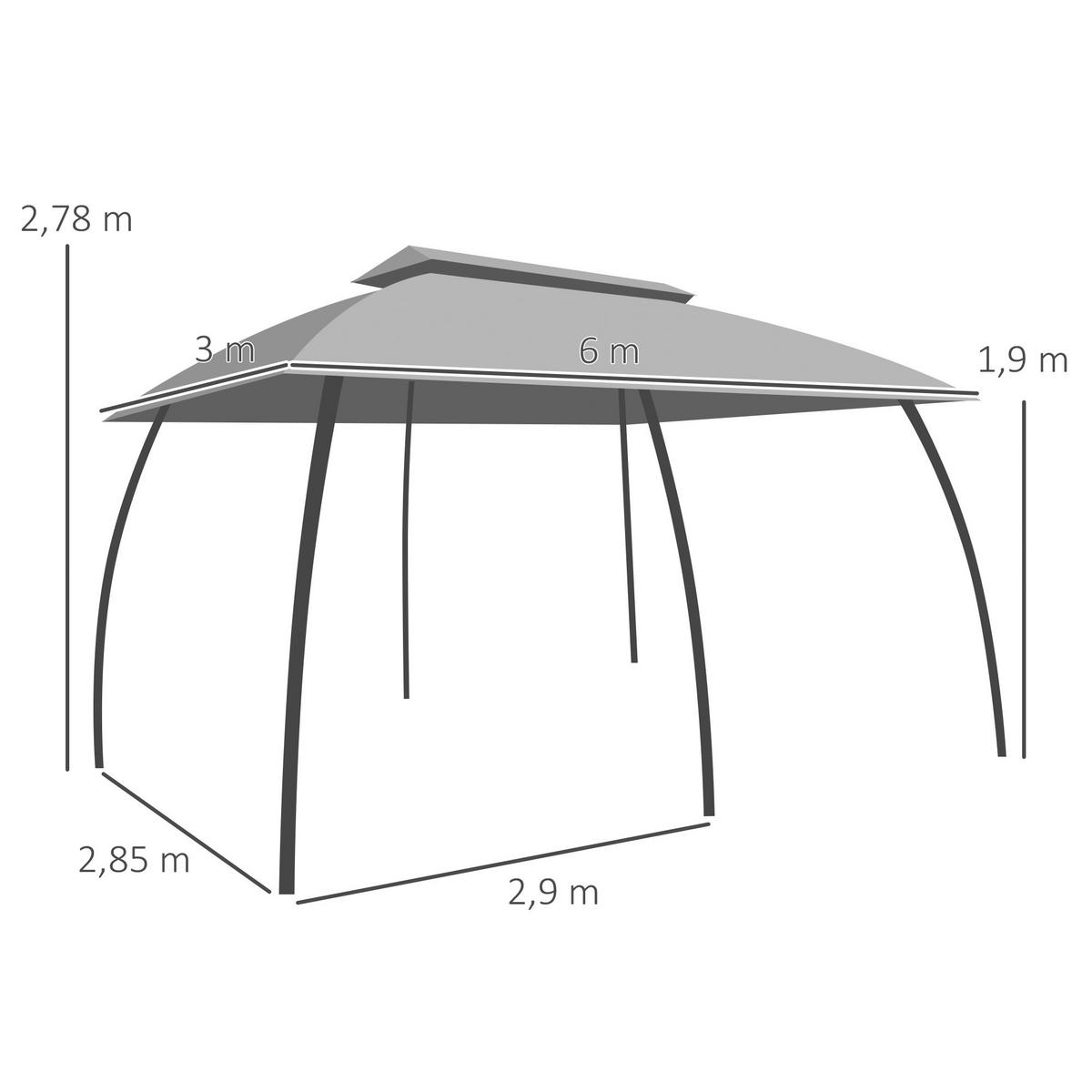 Outsunny Pavillon dunkelgrau Nylon B/H/L: ca. 600x278x300 cm Pavillon - dunkelgrau (300,00/600,00/278,00cm) - Outsunny