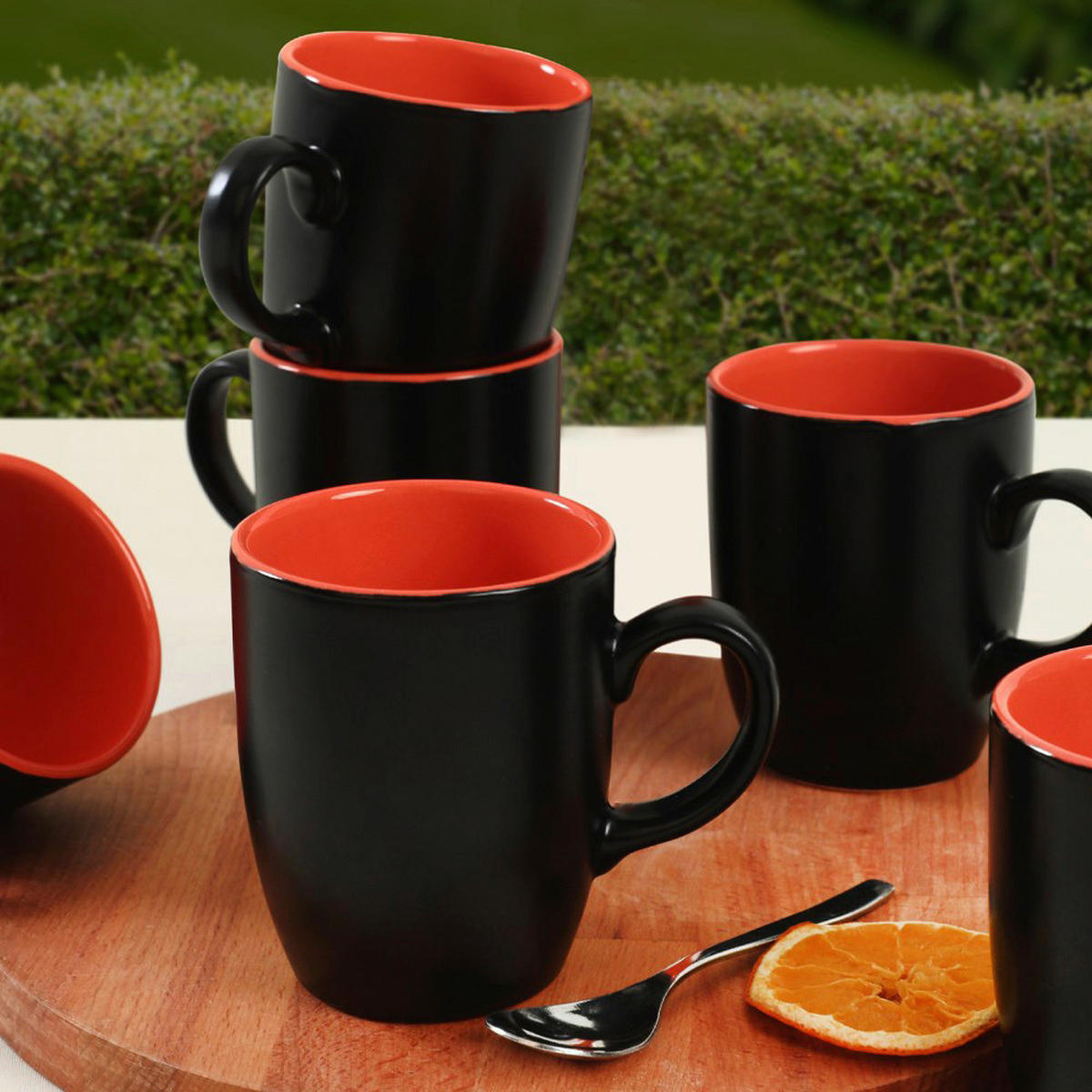 HermiaConcept Kaffeebecher 6-tlg. schwarz Keramik 6 tlg. 6-tlg. - orange/schwarz (9,00/9,00cm) - HermiaConcept