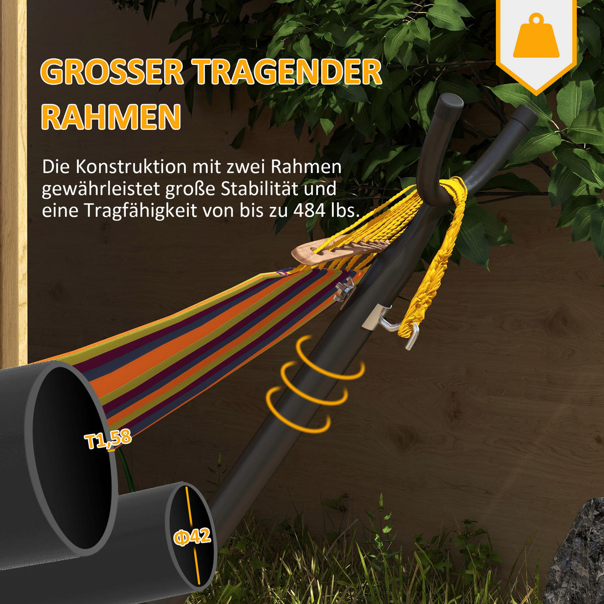 Outsunny Hängemattengestell schwarz Polypropylen B/H/L: ca. 120x290x115 cm Hängemattengestell - schwarz (115,00/120,00/290,00cm) - Outsunny