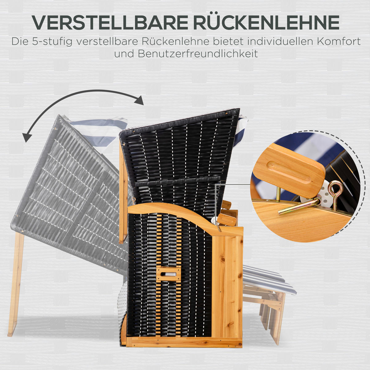 Outsunny Strandkorb blau Holz B/H/L: ca. 79x118x160 cm Strandkorb - blau/weiß (160,00/79,00/118,00cm) - Outsunny