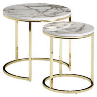 Wohnling Couchtisch 2er-Set. weiß Marmor gold MDF Stahl 2er-Set. - gold/weiß - Wohnling