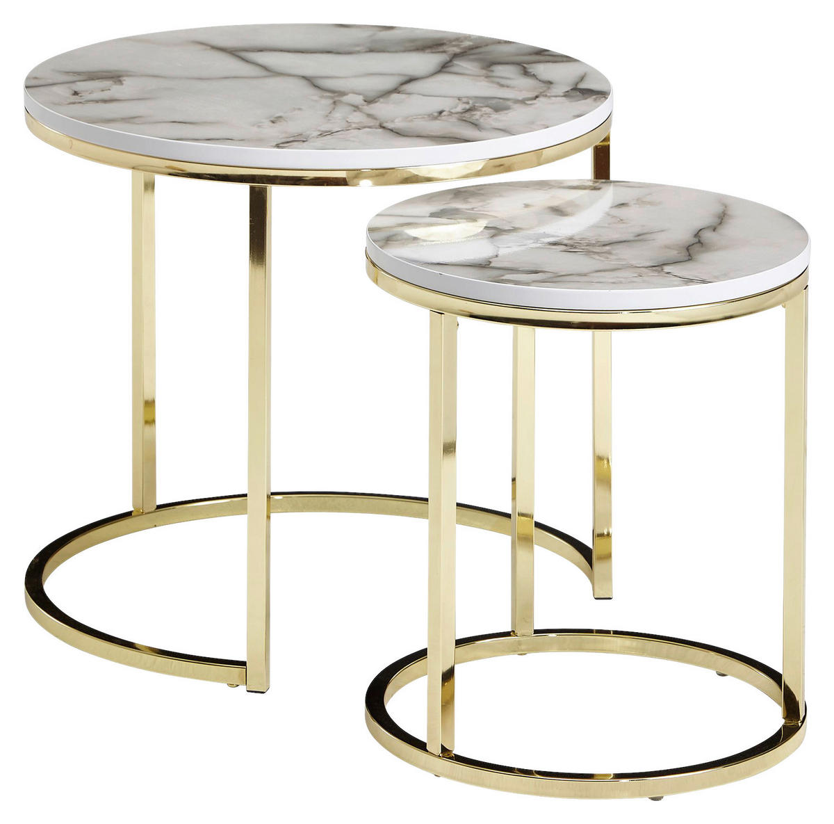 Wohnling Couchtisch 2er-Set. weiß Marmor gold MDF Stahl 2er-Set. - gold/weiß - Wohnling