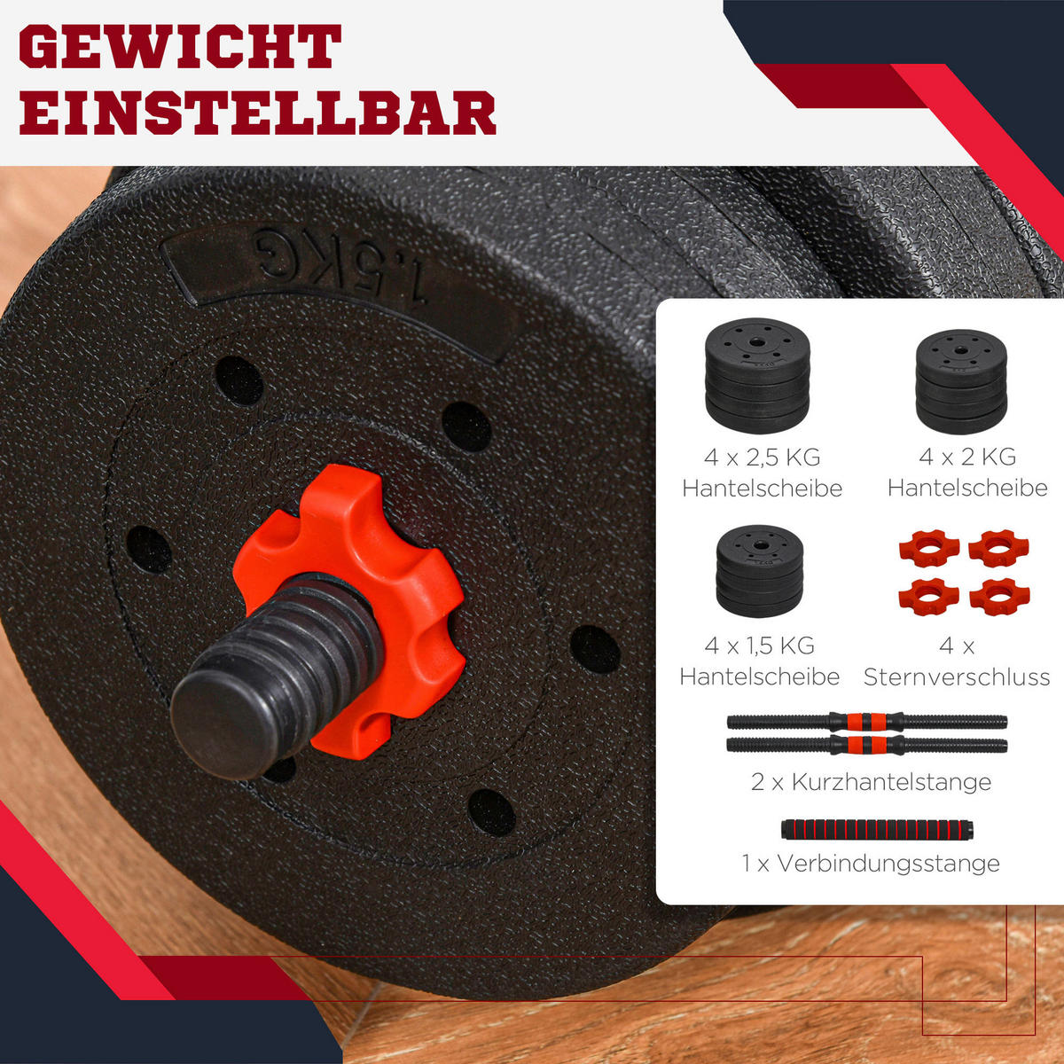 HOMCOM Hantel-Set schwarz Edelstahl B/H/L: ca. 21x21x50 cm Hantelset - schwarz (50,00/21,00/21,00cm) - HOMCOM