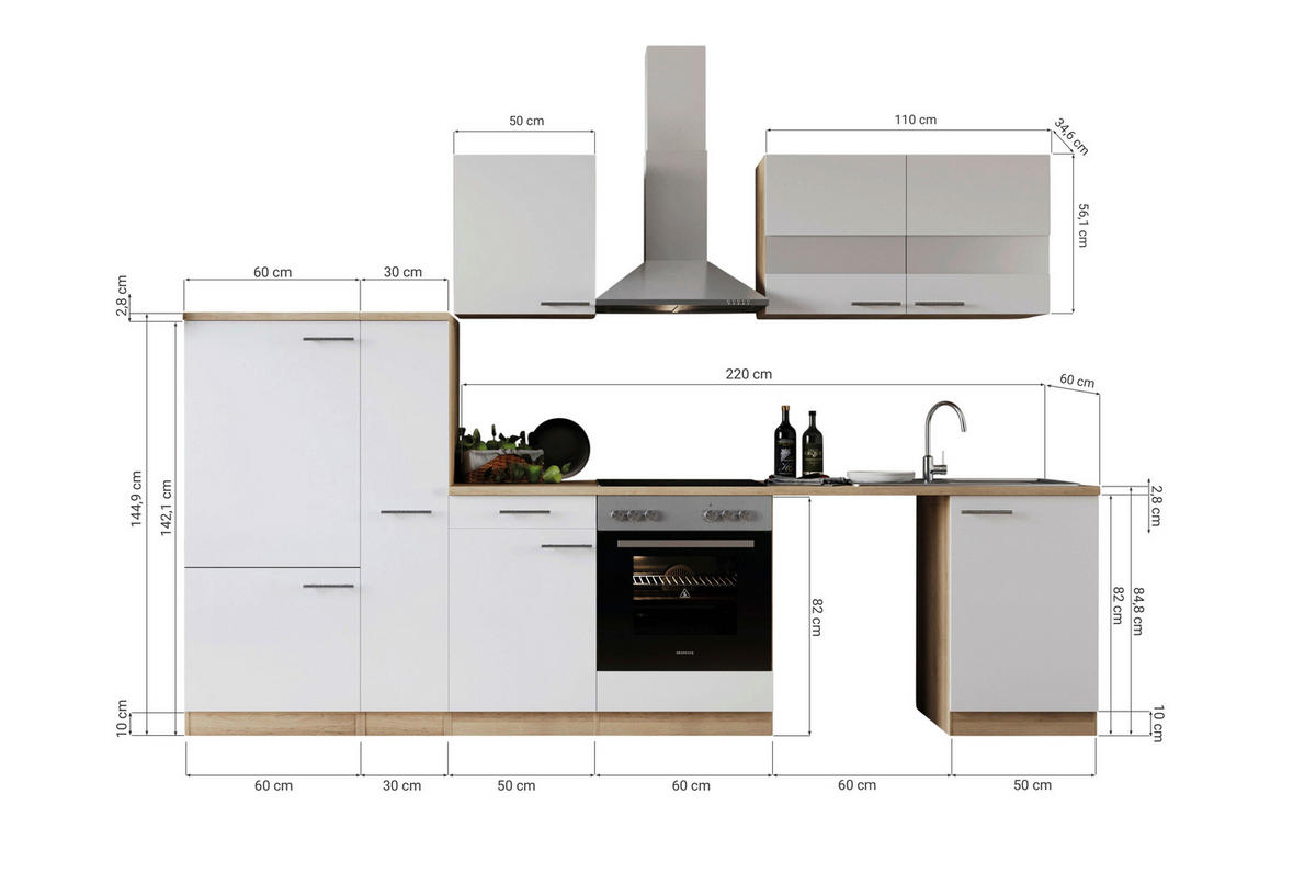 Respekta Küchenblock Merle weiß B/H/T: ca. 310x200x60 cm Merle - Eiche/weiß (310,00/200,00/60,00cm) - Respekta