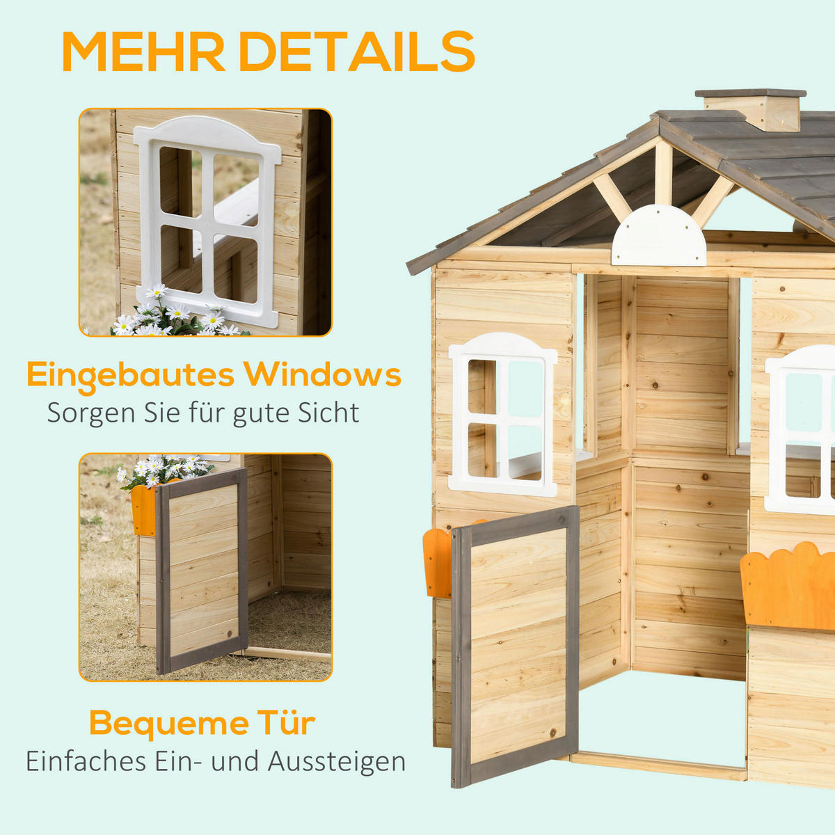 Outsunny Outdoor-Spielzeug grau B/H/L: ca. 94x113x134,5 cm Kinderspielhaus - weiß/natur (134,50/94,00/113,00cm) - Outsunny