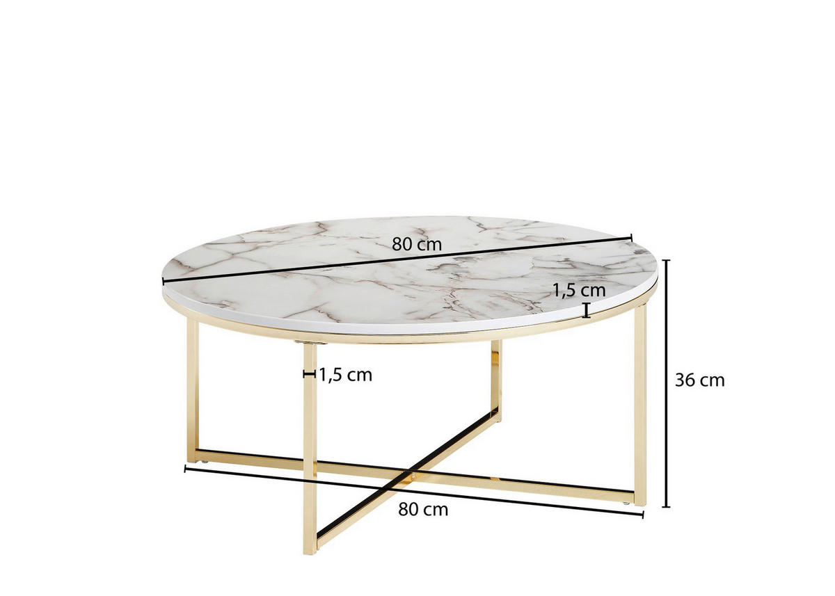 Couchtisch weiß Marmor Optik gold B/H/T: ca. 80x35x80 cm Couchtisch - gold/weiß (80,00/35,00/80,00cm) - Wohnling