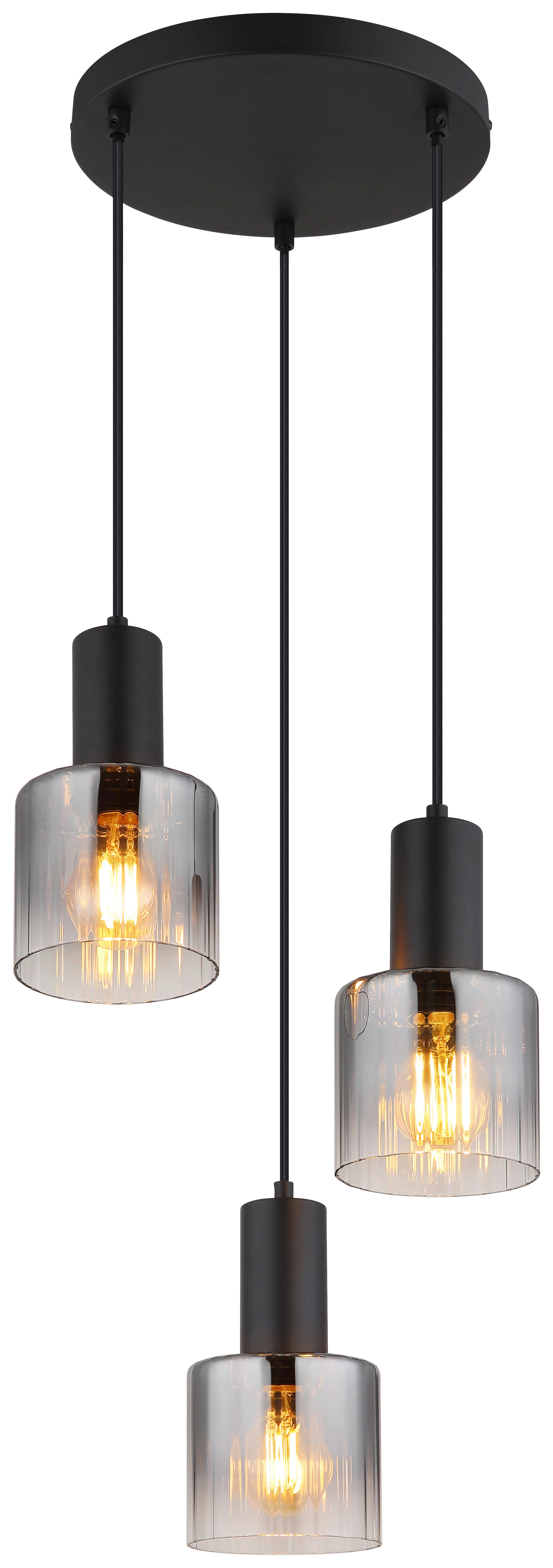GLOBO Pendelleuchte JACK 30409308 klar Rauch schwarz Glas Metall H/D: ca. 150x27 cm E27 3 Brennstellen JACK - klar/schwarz (27,00/150,00cm) - GLOBO
