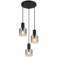 GLOBO Pendelleuchte JACK 30409308 klar Rauch schwarz Glas Metall H/D: ca. 150x27 cm E27 3 Brennstellen JACK - klar/schwarz (27,00/150,00cm) - GLOBO
