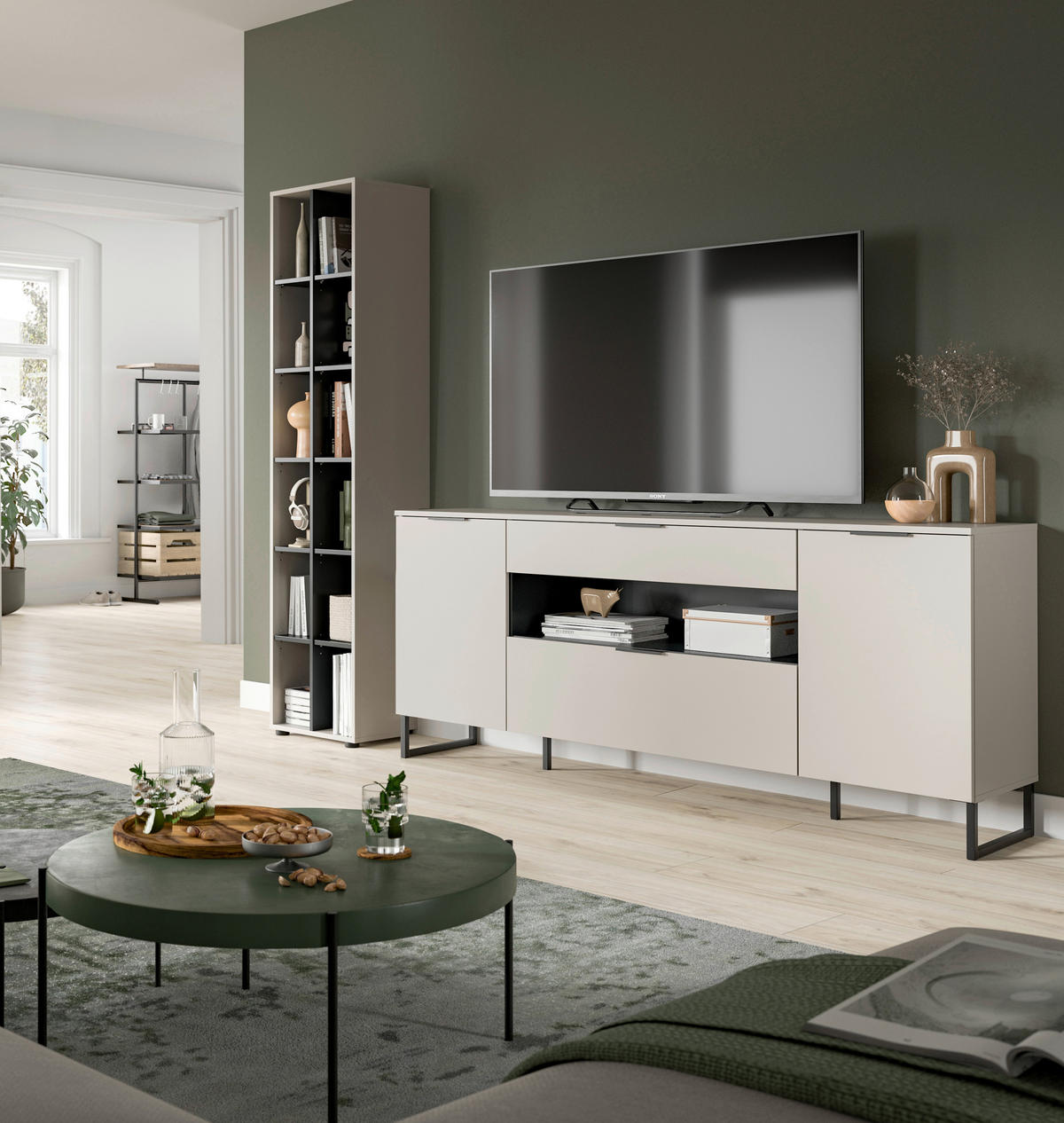Wohnwand Noida Kaschmirgrau Nachbildung schwarz B/H/T: ca. 245x192x41 cm Noida - schwarz (245,00/192,00/41,00cm) - xonox.home