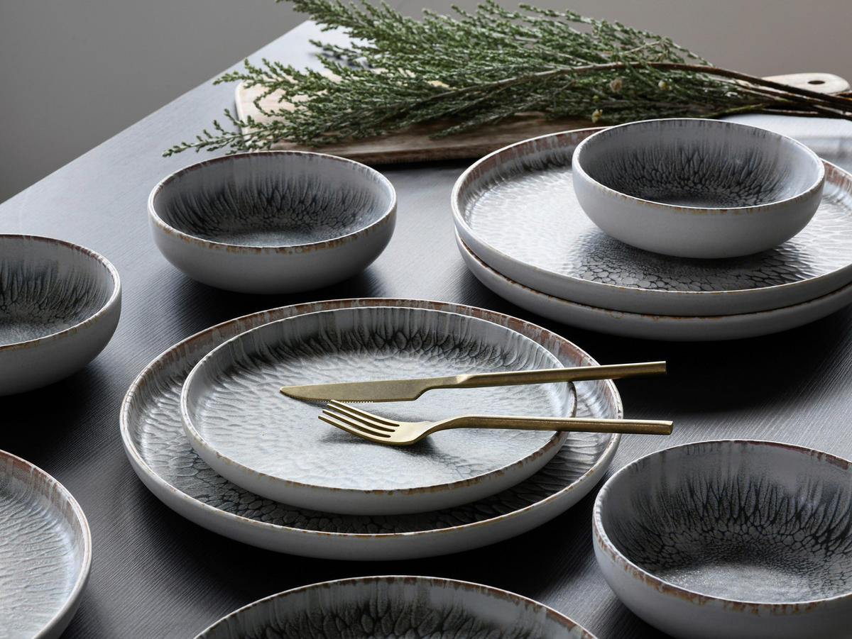 CreaTable Tafelservice Uno grau Steinzeug 12 tlg. Uno - grau - CreaTable