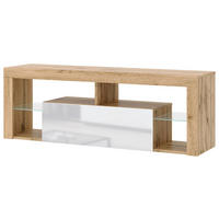 TV-Lowboard TV LOWBOARD Everest 140 Eiche Wotan Nachbildung weiß glänzend B/H/T: ca. 140x50x35 cm TV LOWBOARD Everest 140 - Eiche/weiß (140,00/50,00/35,00cm) - WIPMEB