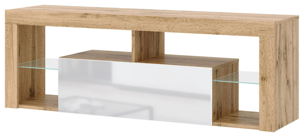 TV-Lowboard TV LOWBOARD Everest 140 Eiche Wotan Nachbildung weiß glänzend B/H/T: ca. 140x50x35 cm TV LOWBOARD Everest 140 - Eiche/weiß (140,00/50,00/35,00cm) - WIPMEB