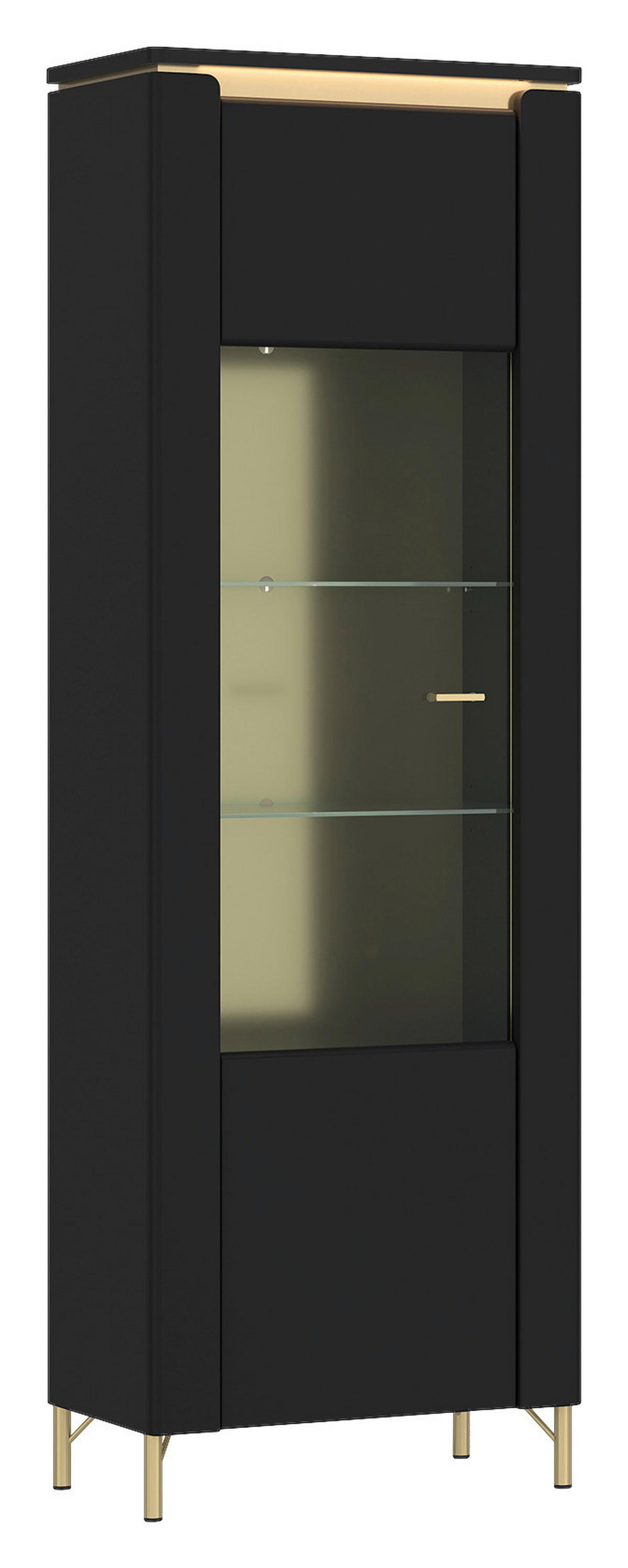 Vitrine Norica schwarz matt gold Optik B/H/T: ca. 66x201x40 cm Norica - gold/schwarz (66,00/201,00/40,00cm)