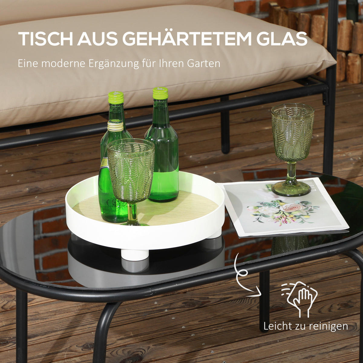 Outsunny Sitzgruppe khaki Polyester B/H/L: ca. 58x116x66 cm Gartenmöbel-Set - khaki (66,00/58,00/116,00cm) - Outsunny