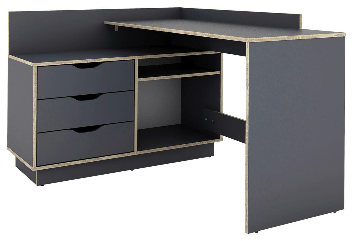 Winkelschreibtisch BELFAST anthrazit Eiche Optik B/H/T: ca. 129x83,5x105 cm BELFAST - Eiche/anthrazit (129,00/83,50/105,00cm) - byLIVING