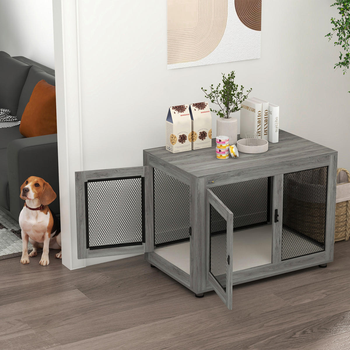 PawHut Hundekäfig grau Spanplatte B/H/L: ca. 60x71,5x94 cm Hundekäfig - grau (94,00/60,00/71,50cm) - PawHut