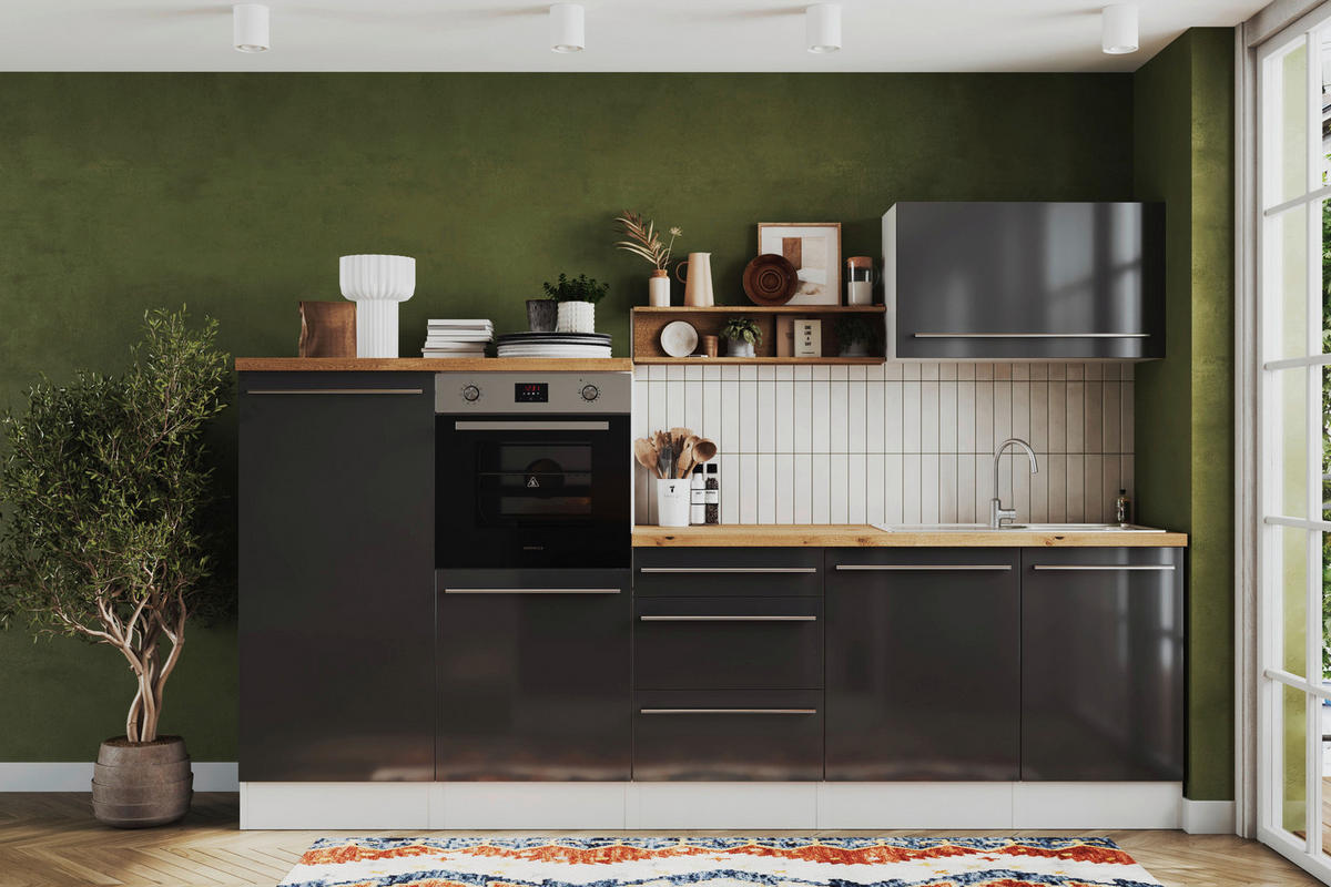 Respekta Inselküche Gabriel grau Hochglanz B/H/T: ca. 290x200x60 cm Gabriel - Eiche/weiß (290,00/200,00/60,00cm) - Respekta