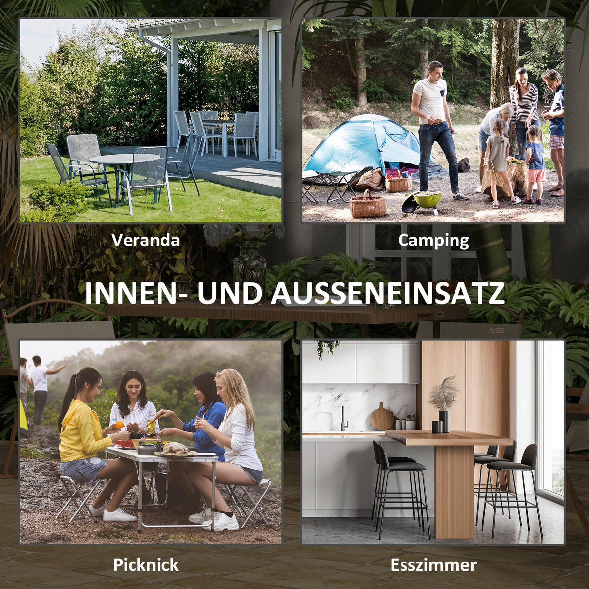 Outsunny Campingtisch B/H/L: ca. 60x73x122 cm Campingtisch - braun (122,00/60,00/73,00cm) - Outsunny