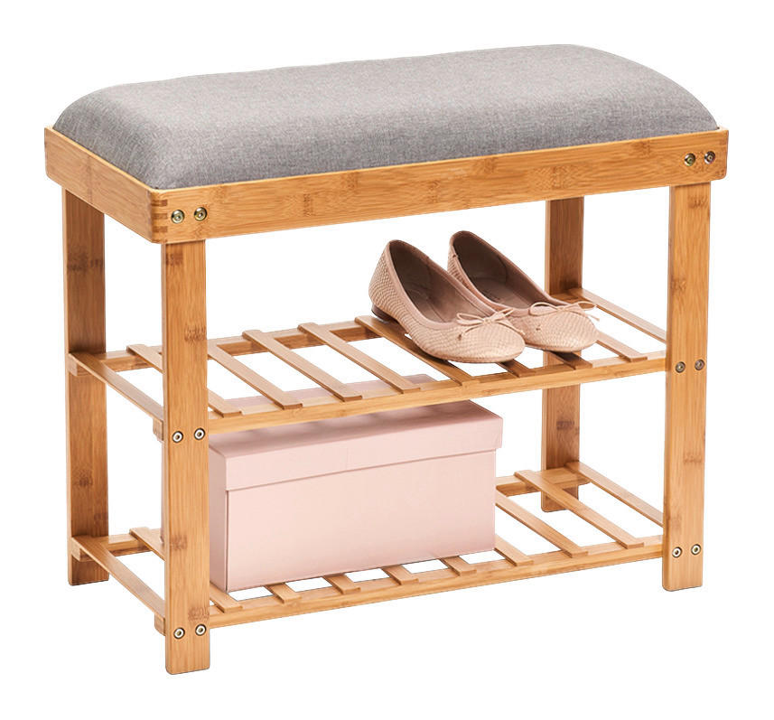 Zeller Schuhregal natur Bambus B/H/T: ca. 60x50x29 cm Schuhregal_mit_Sitzkissen - natur/grau (60,00/50,00/29,00cm) - Zeller