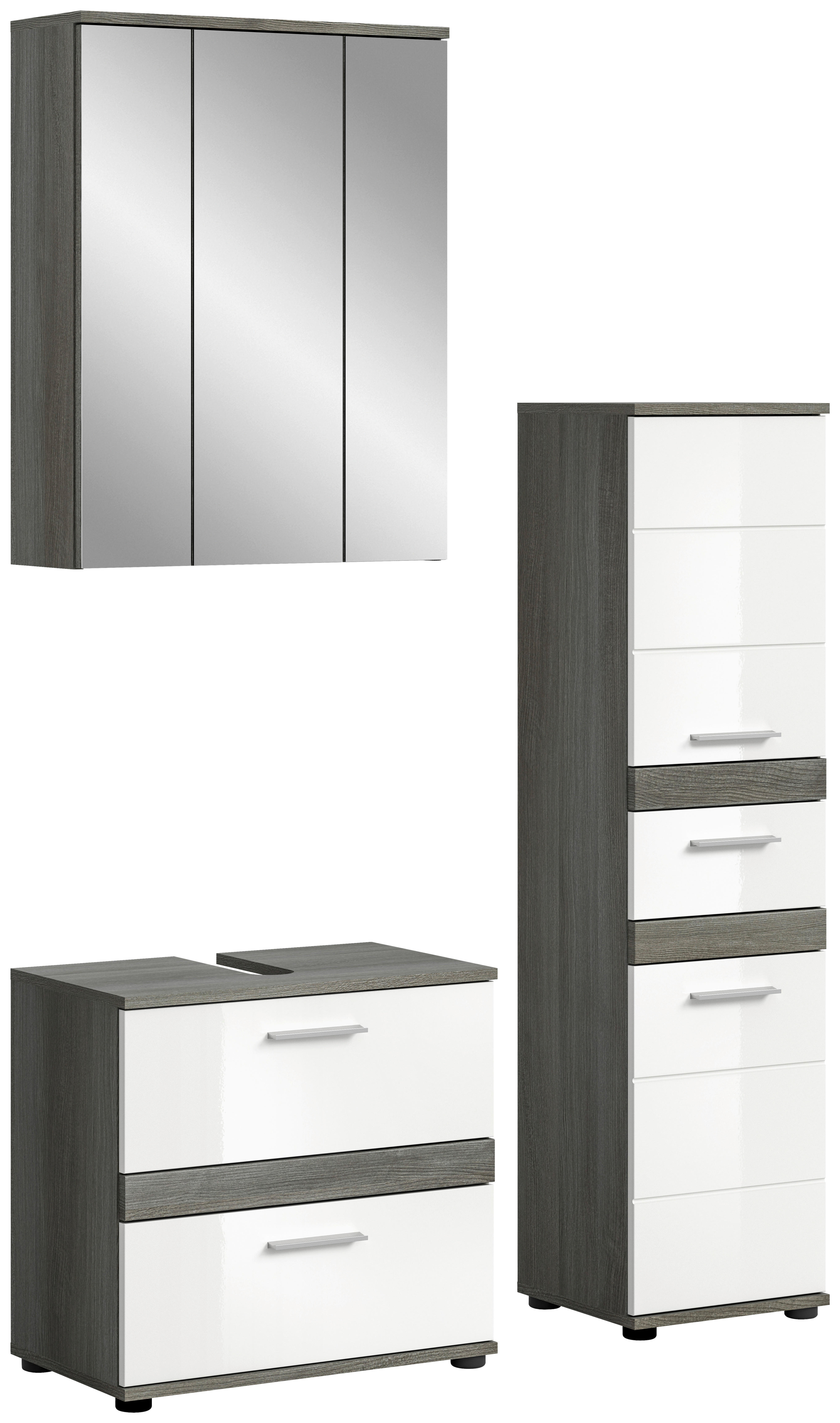 Badezimmer-Set BLAKE Rauchsilber Nachbildung weiß Hochglanz B/H/T: ca. 110x191x34 cm BLAKE - weiß (110,00/191,00/34,00cm) - xonox.home