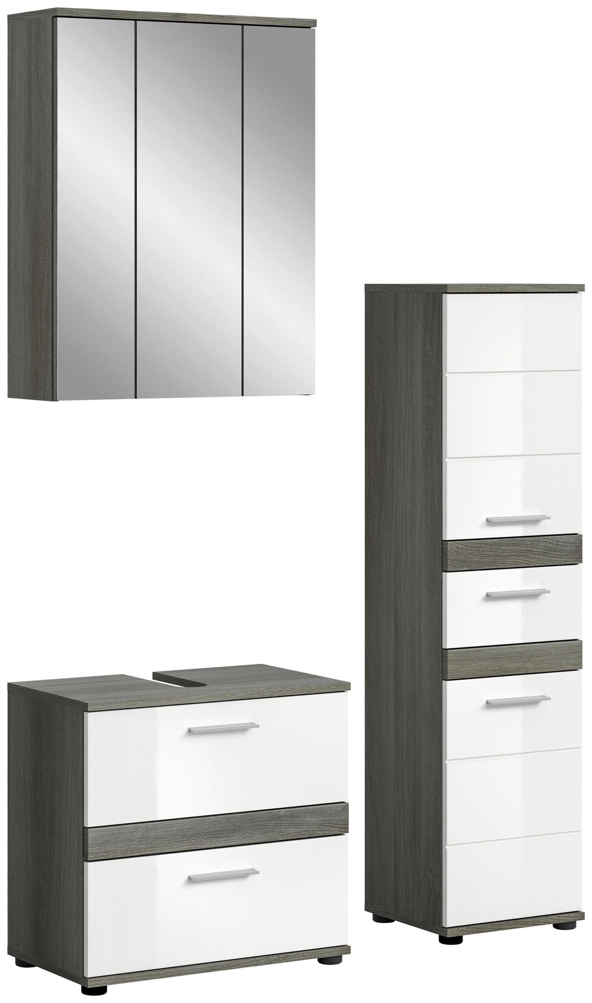 Badezimmer-Set BLAKE Rauchsilber Nachbildung weiß Hochglanz B/H/T: ca. 110x191x34 cm BLAKE - weiß (110,00/191,00/34,00cm) - xonox.home