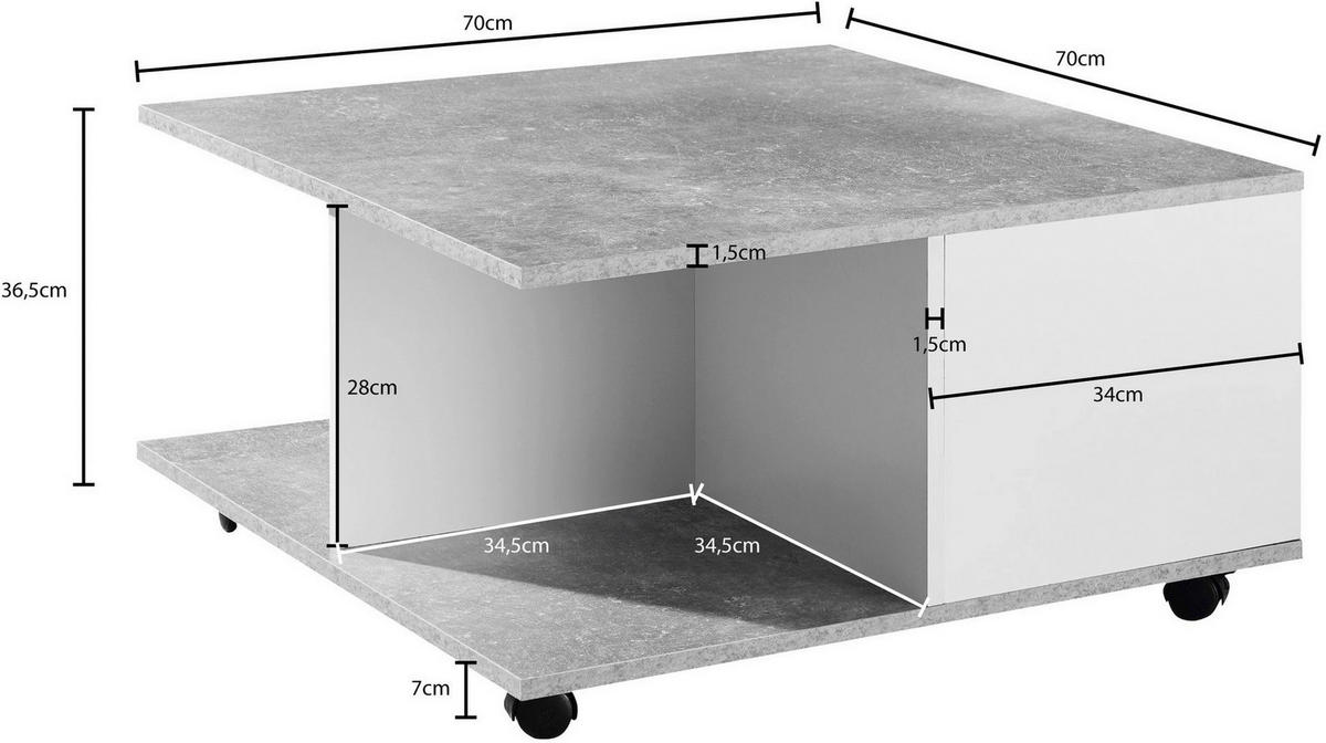 Wohnling Couchtisch weiß B/H/T: ca. 70x36x70 cm Couchtisch - weiß (70,00/36,00/70,00cm) - Wohnling